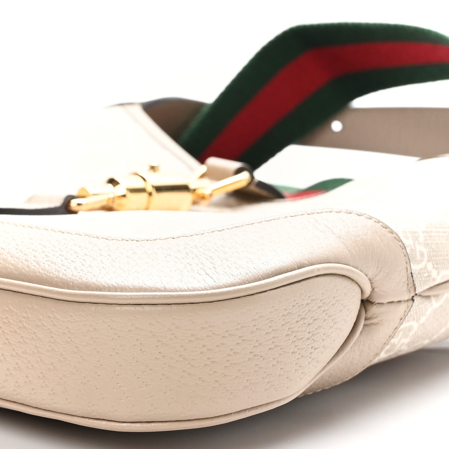 GG Supreme Monogram Textured Dollar Calfskin Web Small Jackie 1961 Hobo Beige Mystic White Oatmeal
