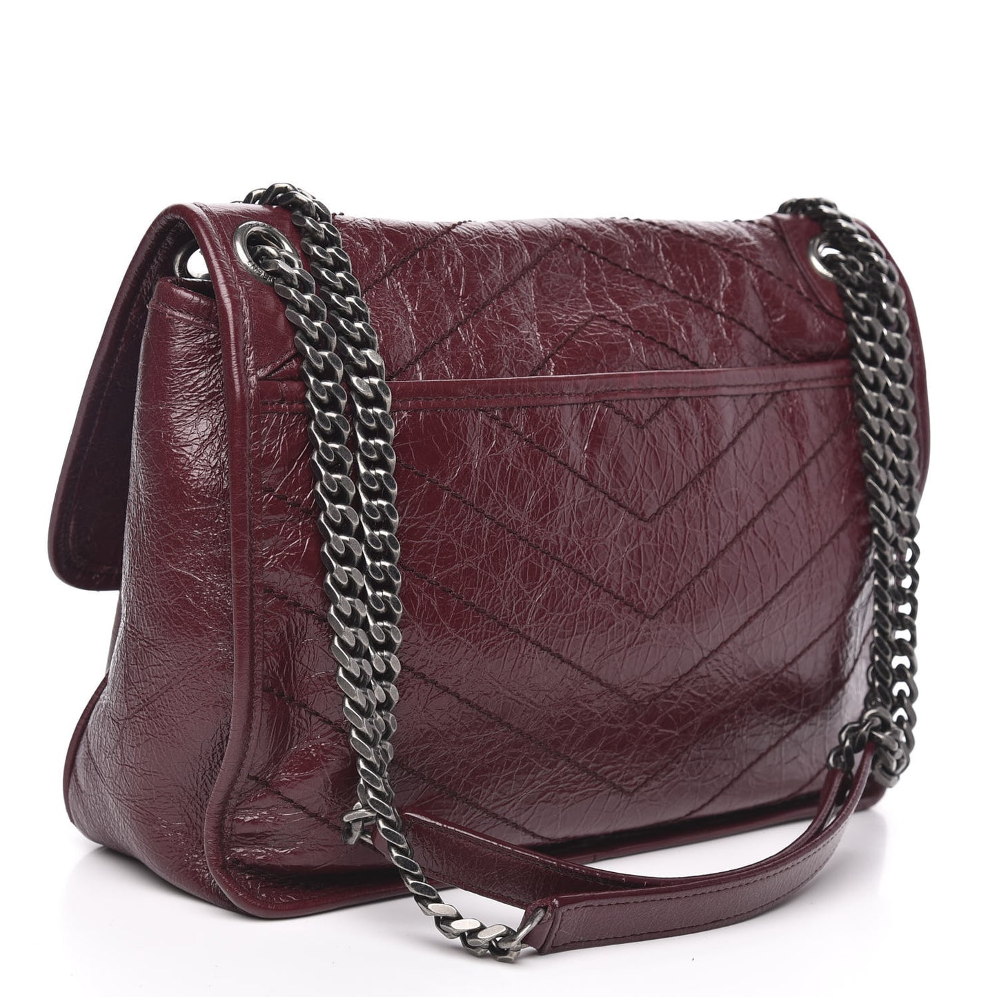 Crinkled Calfskin Matelasse Monogram Medium Niki Chain Satchel Burgundy