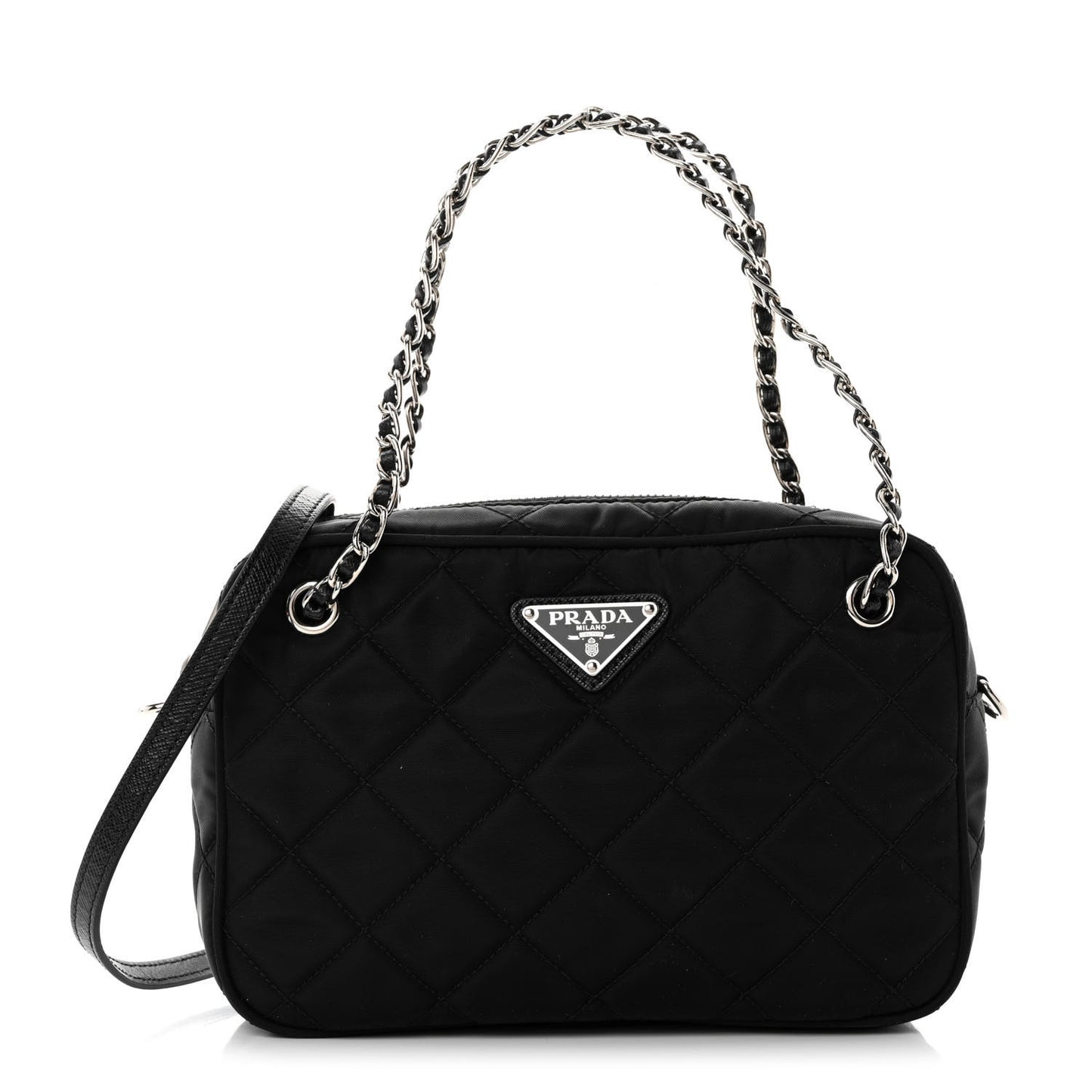 Nylon Tessuto Impuntu Quilted Bandoliera Crossbody Bag Black