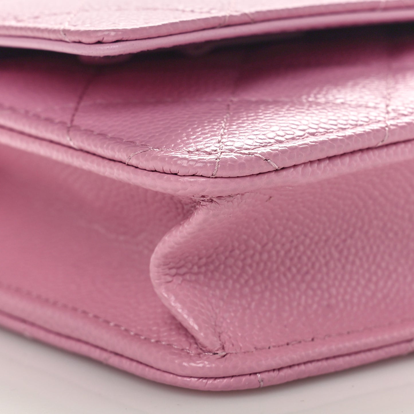 Shiny Caviar Quilted Pick Me Up Wallet On Chain WOC Pink