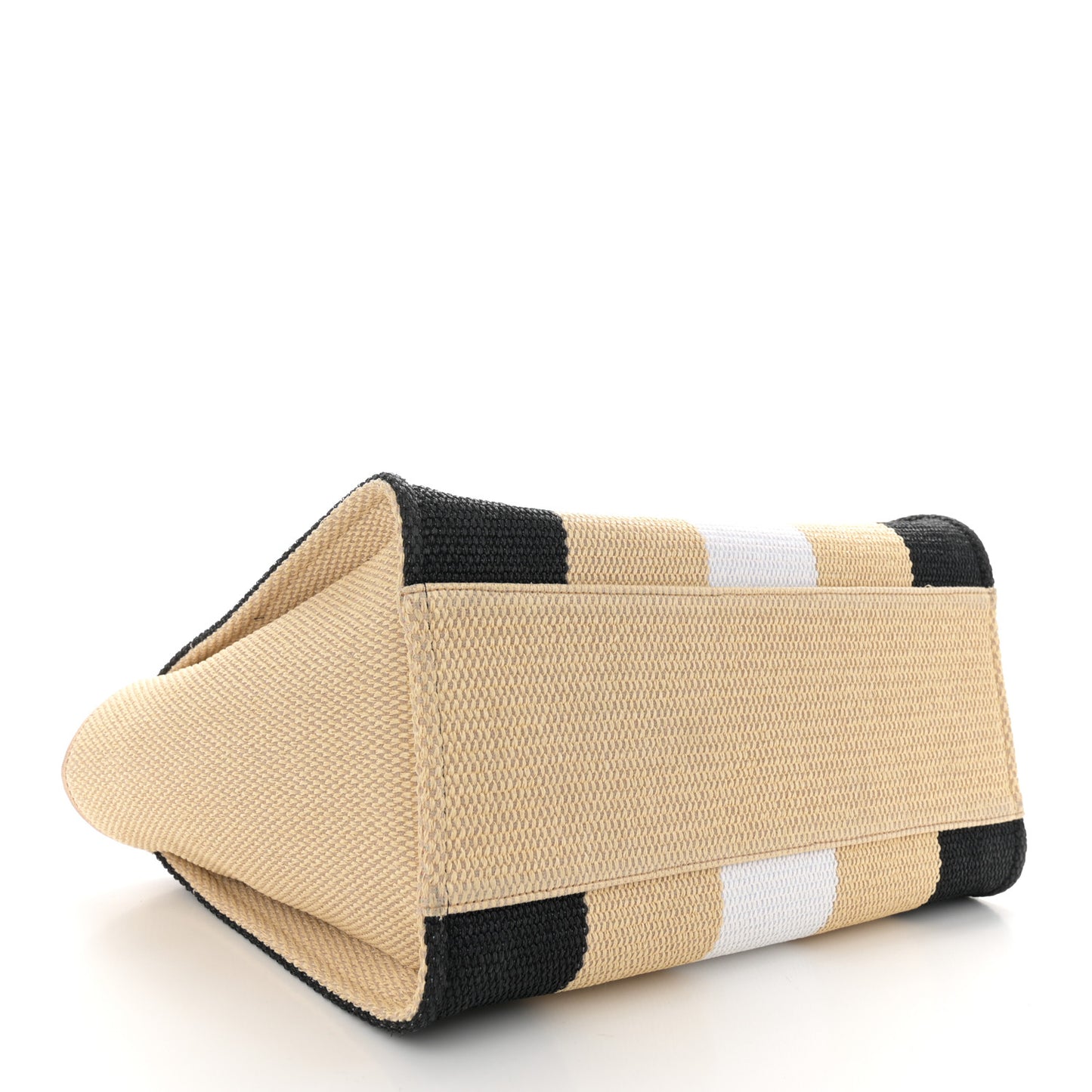 Straw Raffia Calfskin Striped Medium Deauville Tote Black Beige Ivory