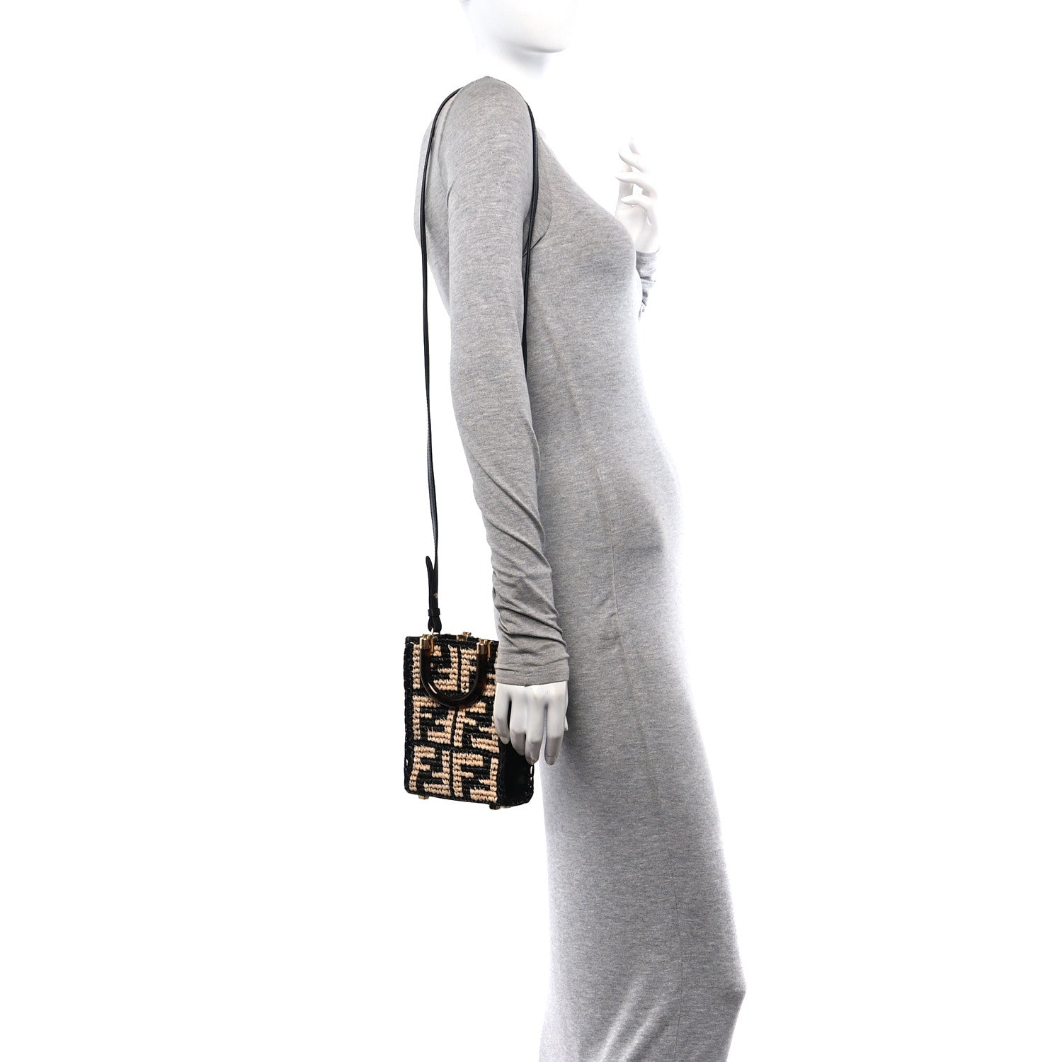 Fendi Raffia Plexiglass Crochet Mini Sunshine Shopper Tote Black 2 of 10