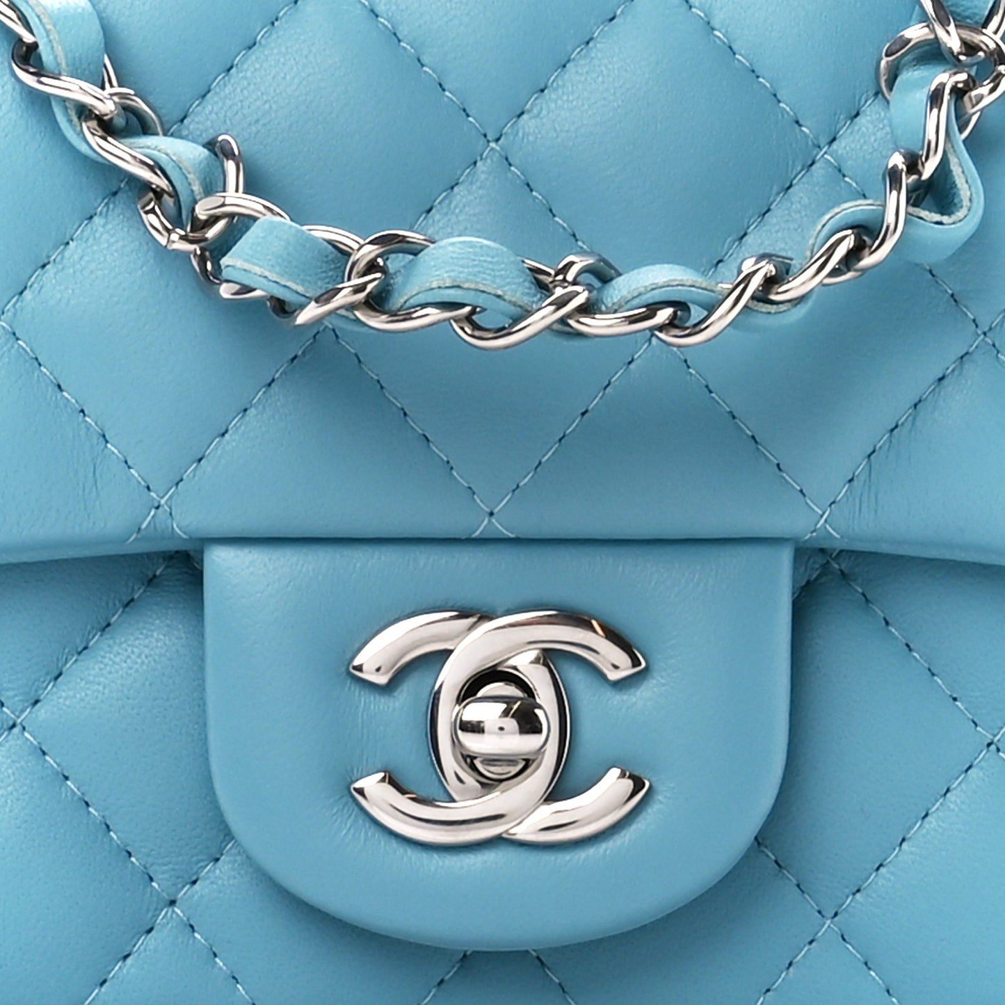 Lambskin Quilted Mini Square Flap Blue