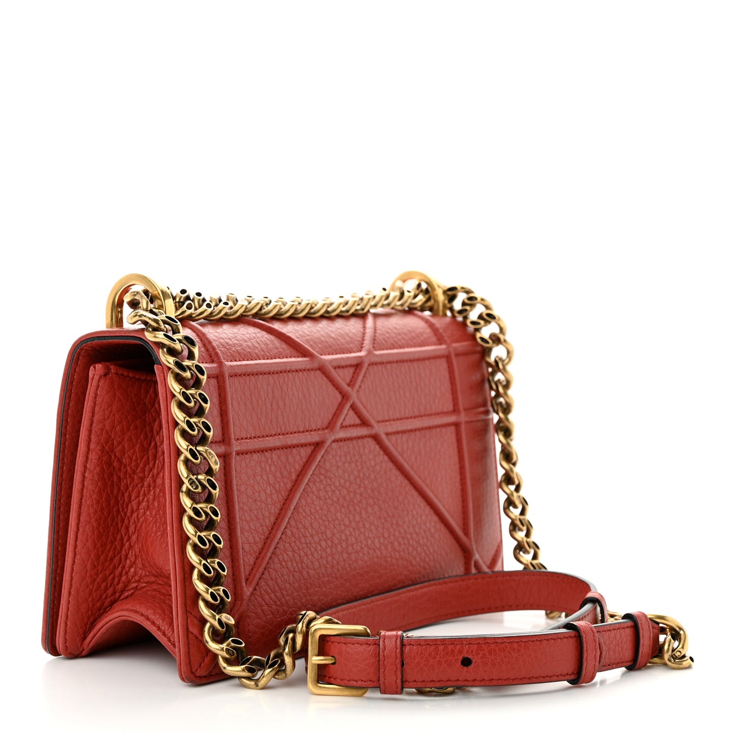 Grained Calfskin Small Diorama Flap Bag Red