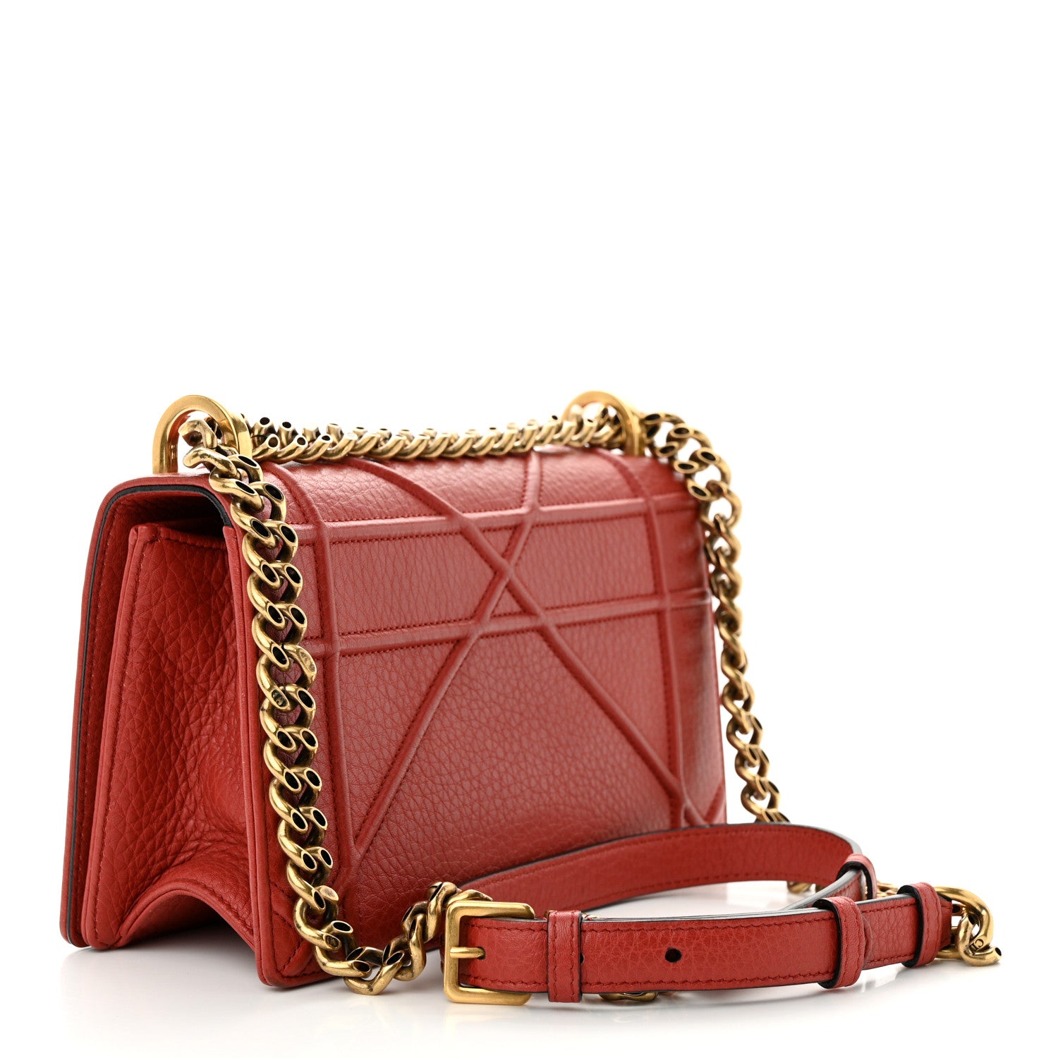 Christian Dior Grained Calfskin Small Diorama Flap Bag Red 3 of 13