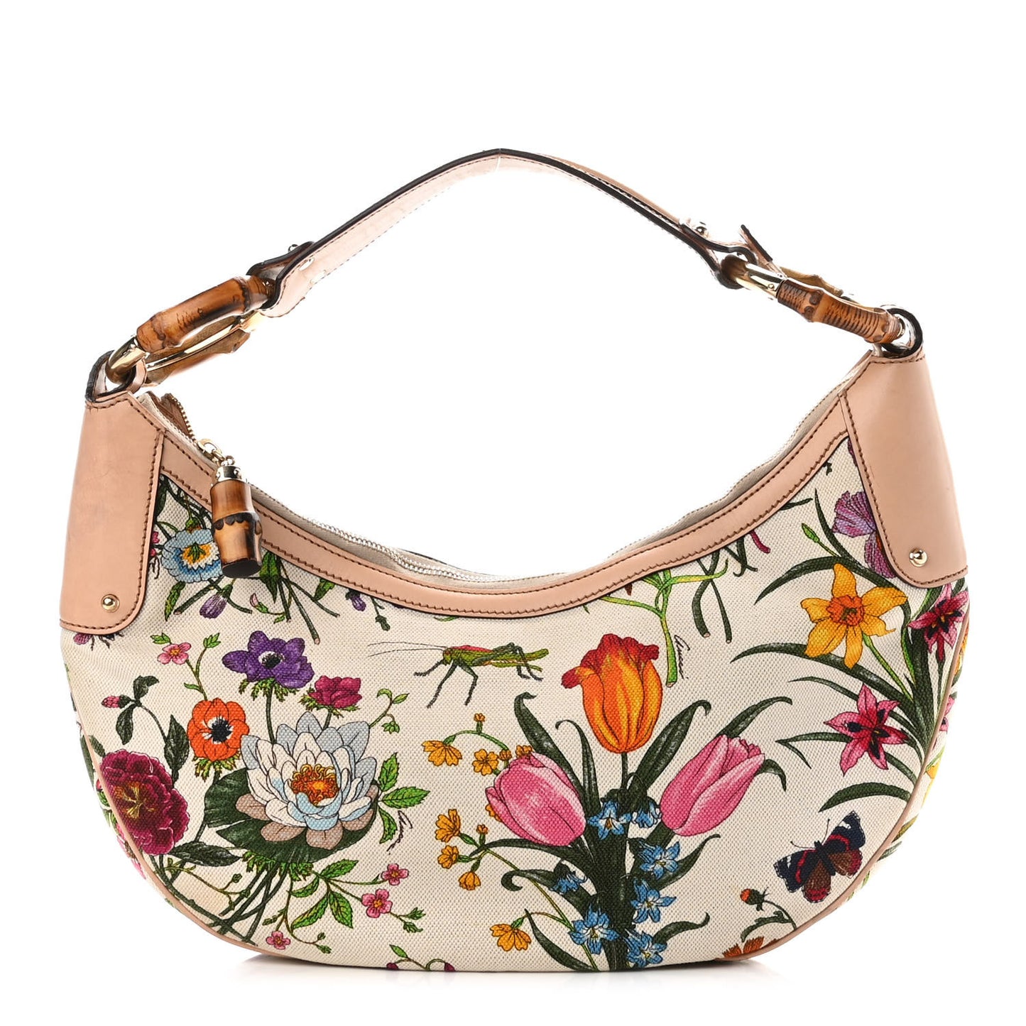Canvas Floral Flora Bamboo Ring Hobo White