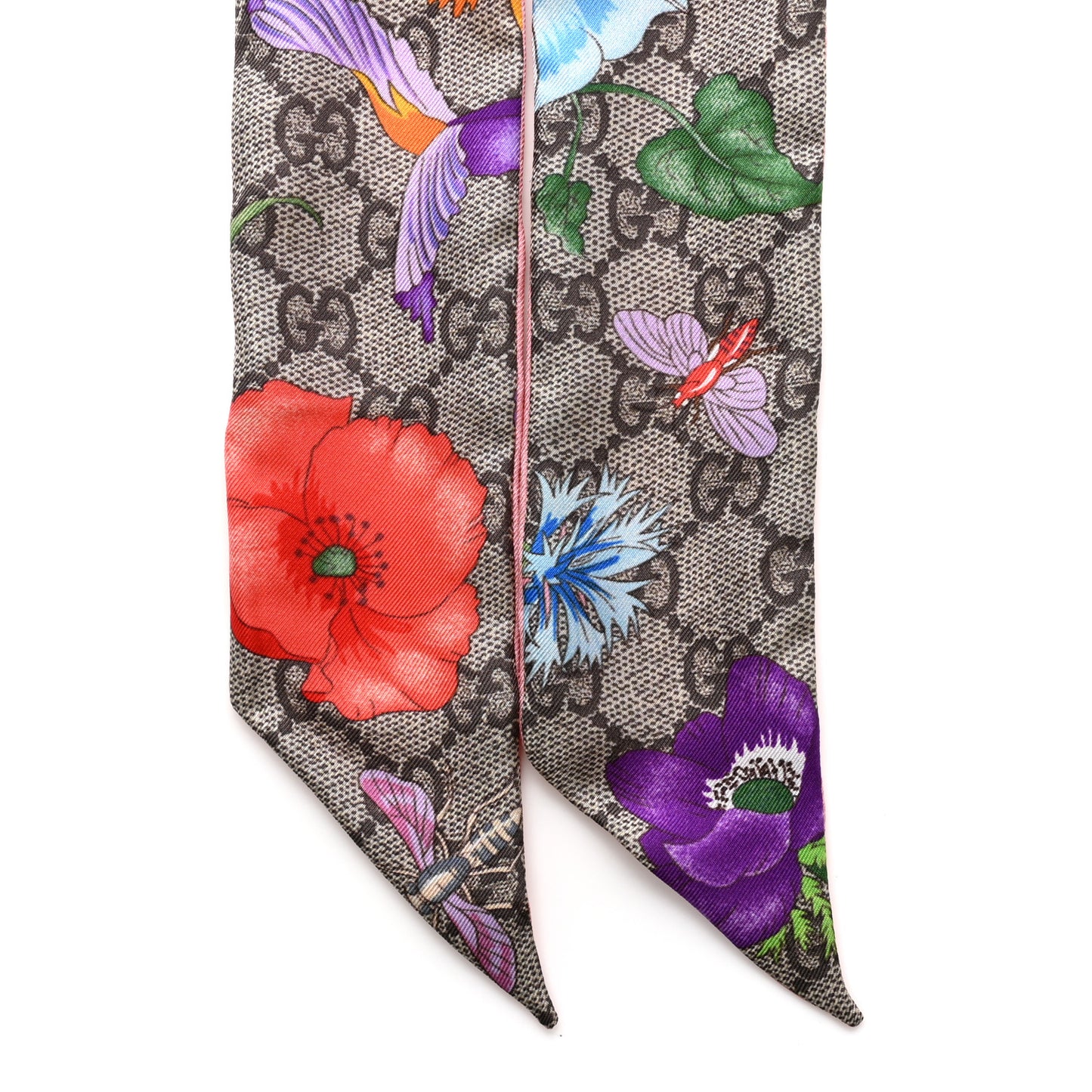 Silk Twill GG Monogram Special Flory Neck Bow Scarf Beige Pink