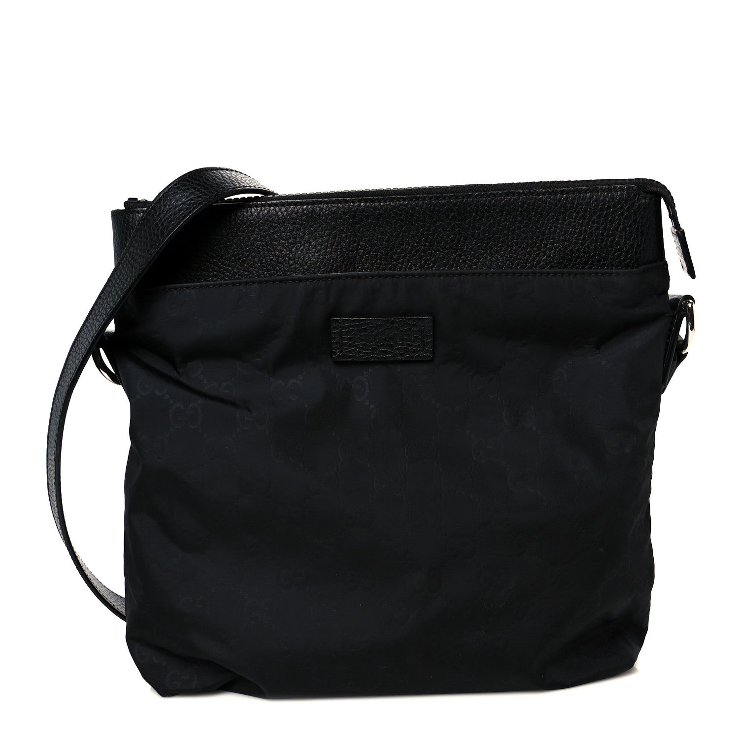 Gucci Nylon Monogram Dollar Calfskin Flat Messenger Bag Black 