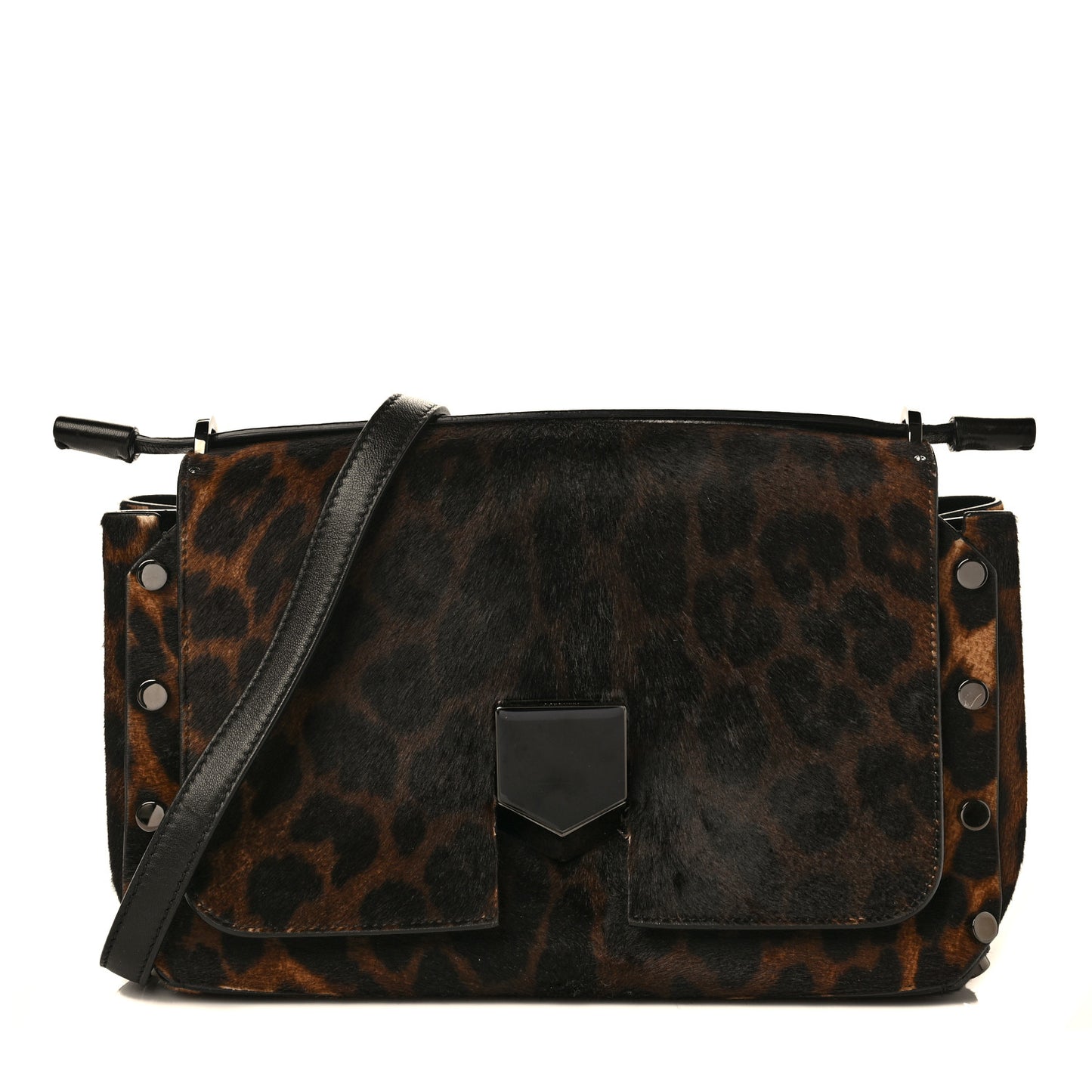 Pony Hair Leopard Medium Lockett Shoulder Bag Black