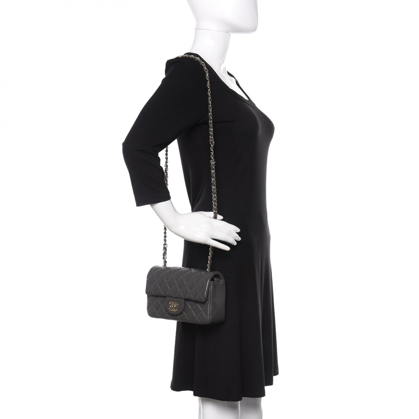 Lambskin Quilted Mini Rectangular Flap Grey