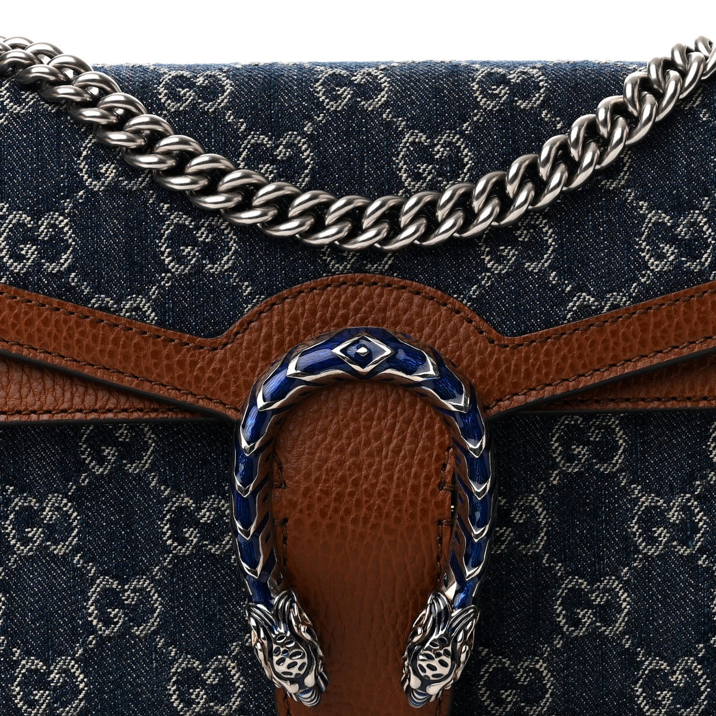 New Denim GG Monogram Dollar Calfskin Enamel Small Dionysus Shoulder Bag Blue Tea Cuir Epilog Electric Blue
