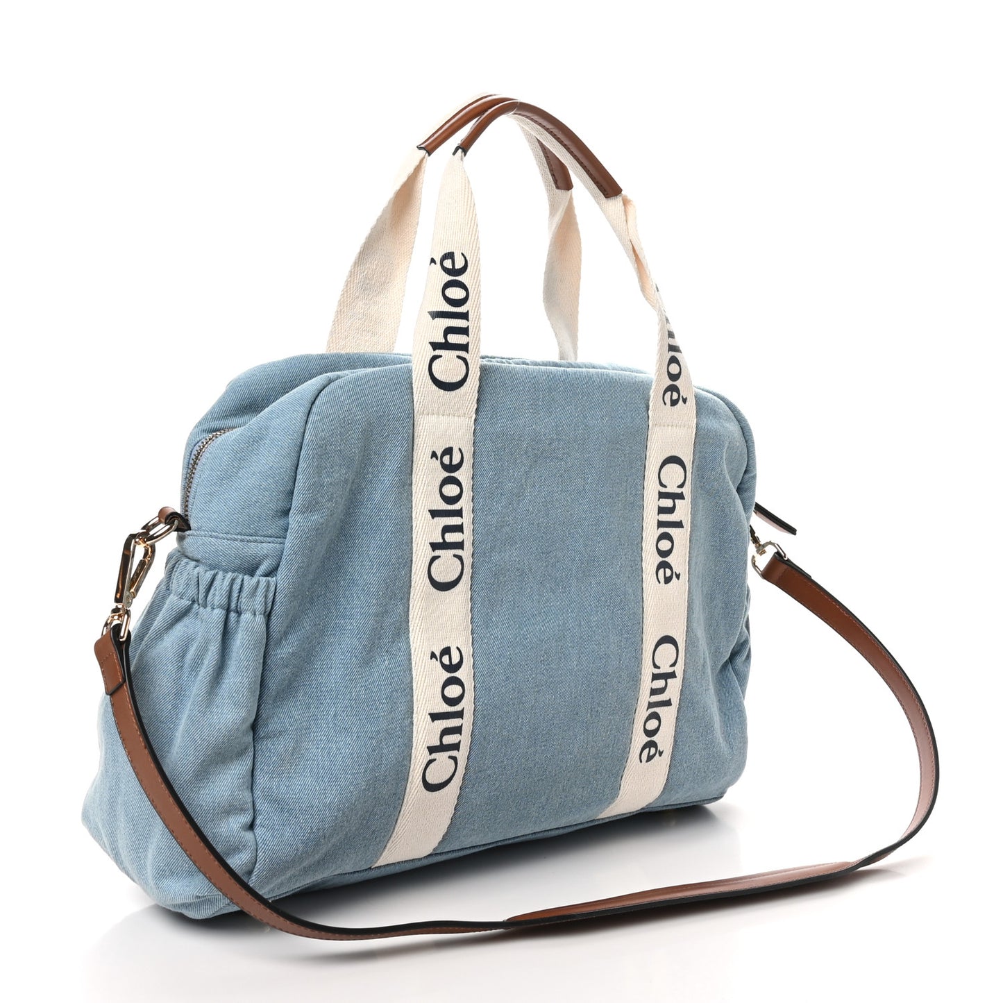 Canvas Denim Woody Diaper Bag Blue Tan