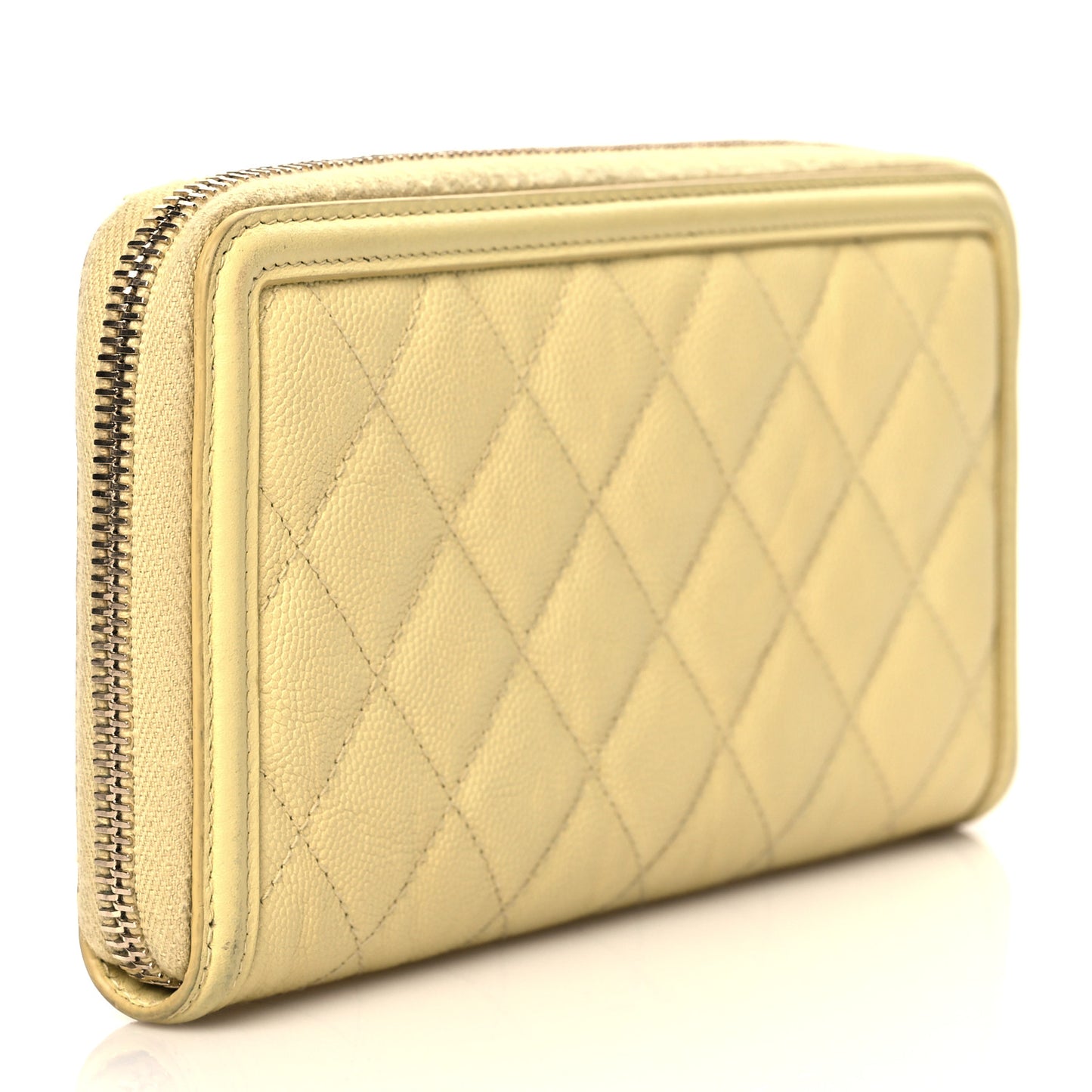 Caviar Quilted Filigree Zip Around Wallet Yellow