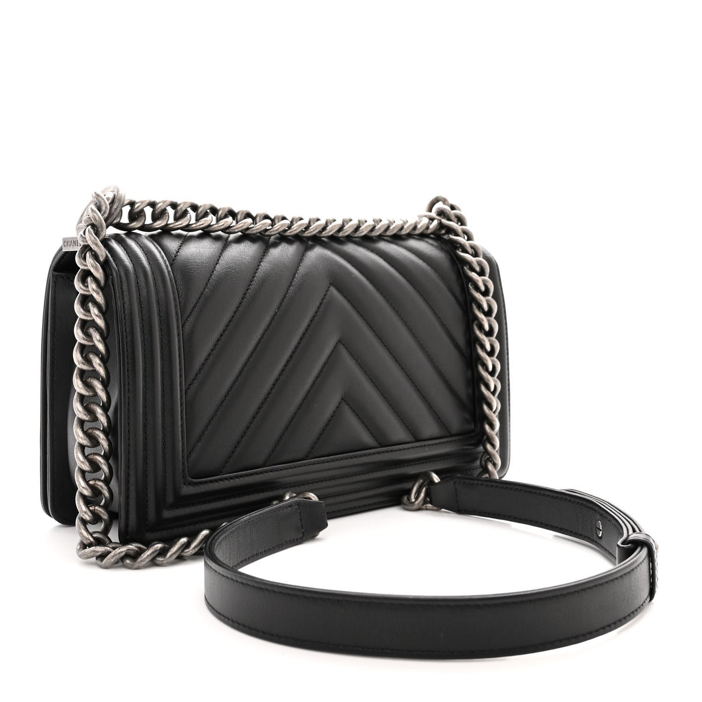 Lambskin Chevron Quilted Medium Boy Flap Black