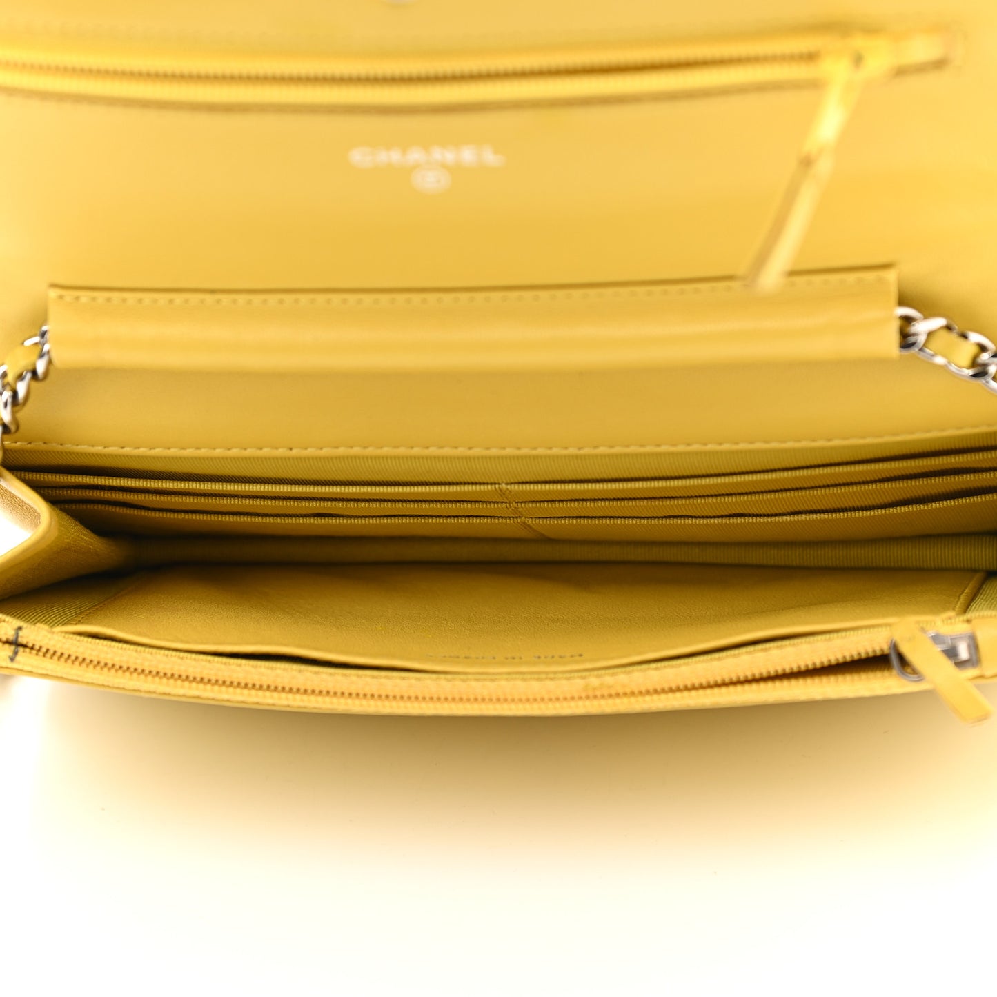Lambskin Quilted Wallet on Chain WOC Yellow