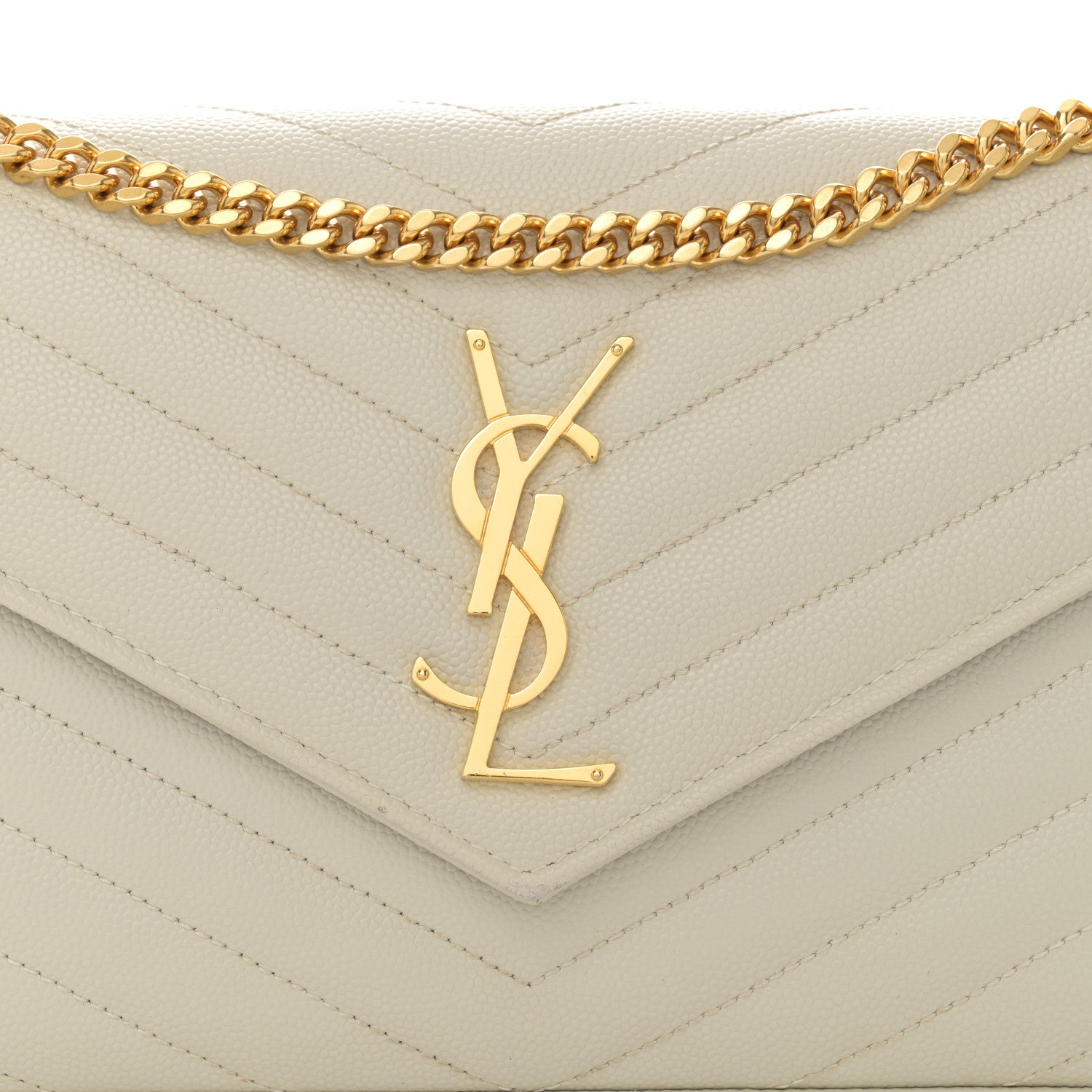 Saint Laurent Grain De Poudre Matelasse Chevron Monogram Chain Wallet Crema Soft 7 of 11