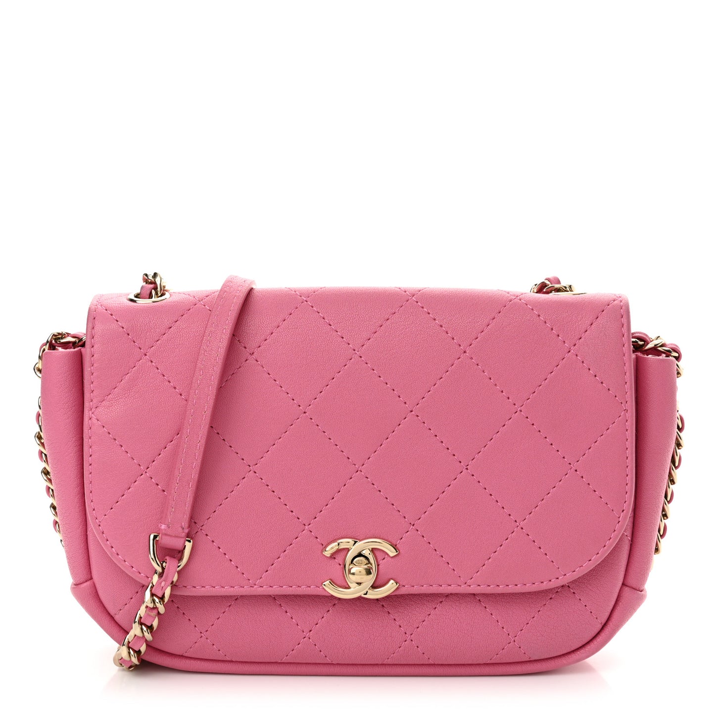Goatskin Stitched Casual Trip Single Flap Pink