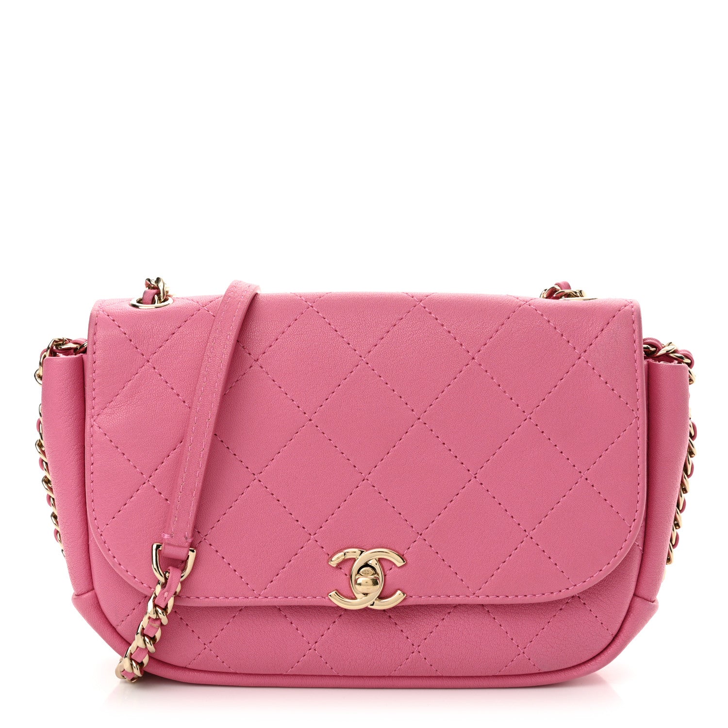 Chanel Goatskin Stitched Casual Trip Single Flap Pink 1 of 12
