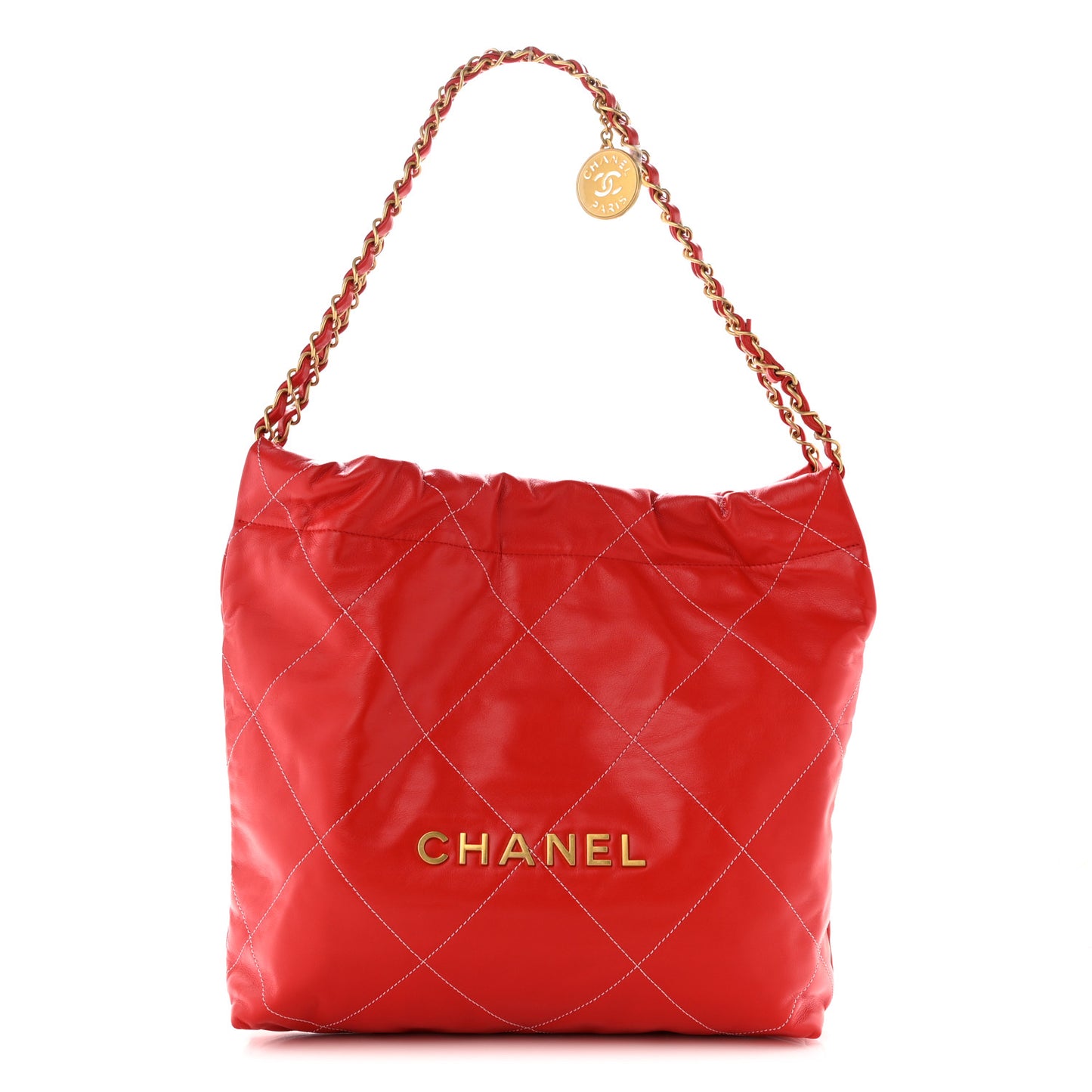 Shiny Calfskin Quilted Small Chanel 22 Red