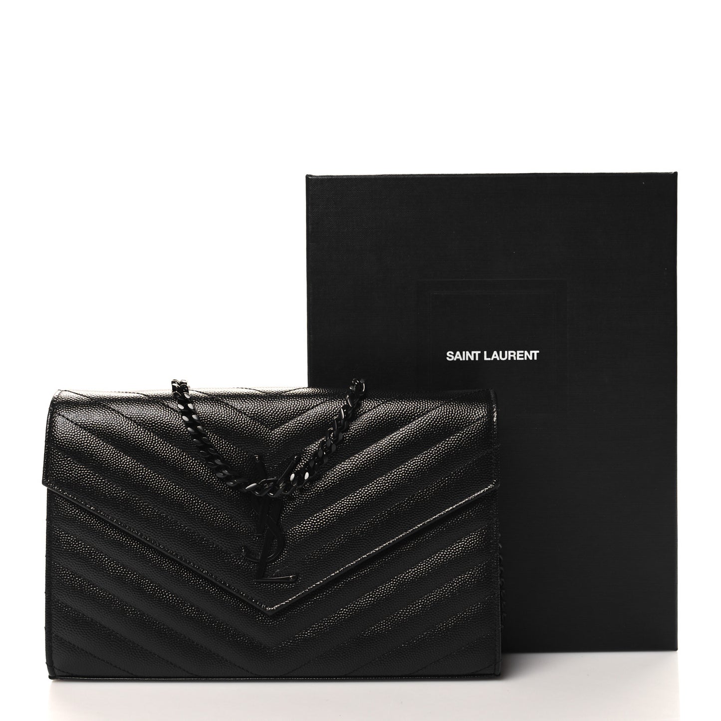 Grain De Poudre Matelasse Chevron Monogram Monochrome Chain Wallet Black