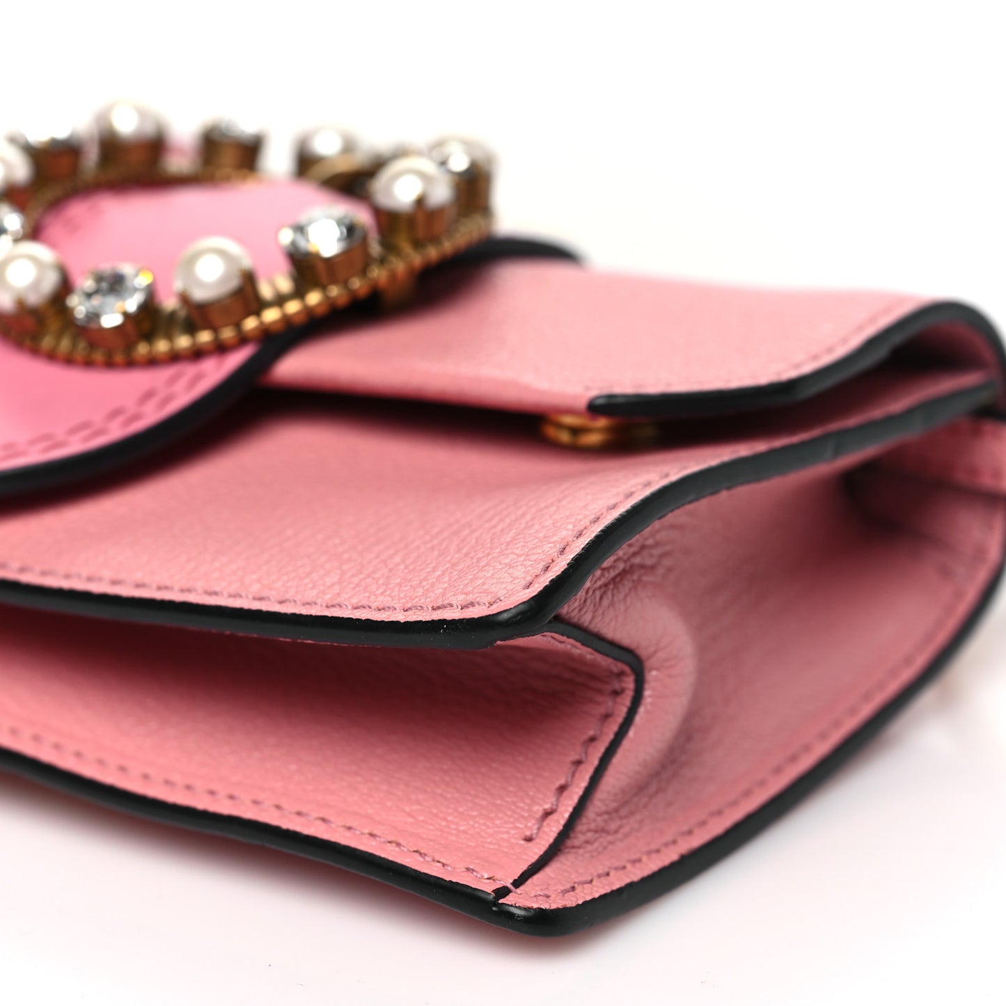 Goatskin Madras Soft Calfskin Crystal Pearl Embellished Shoulder Bag Rosa
