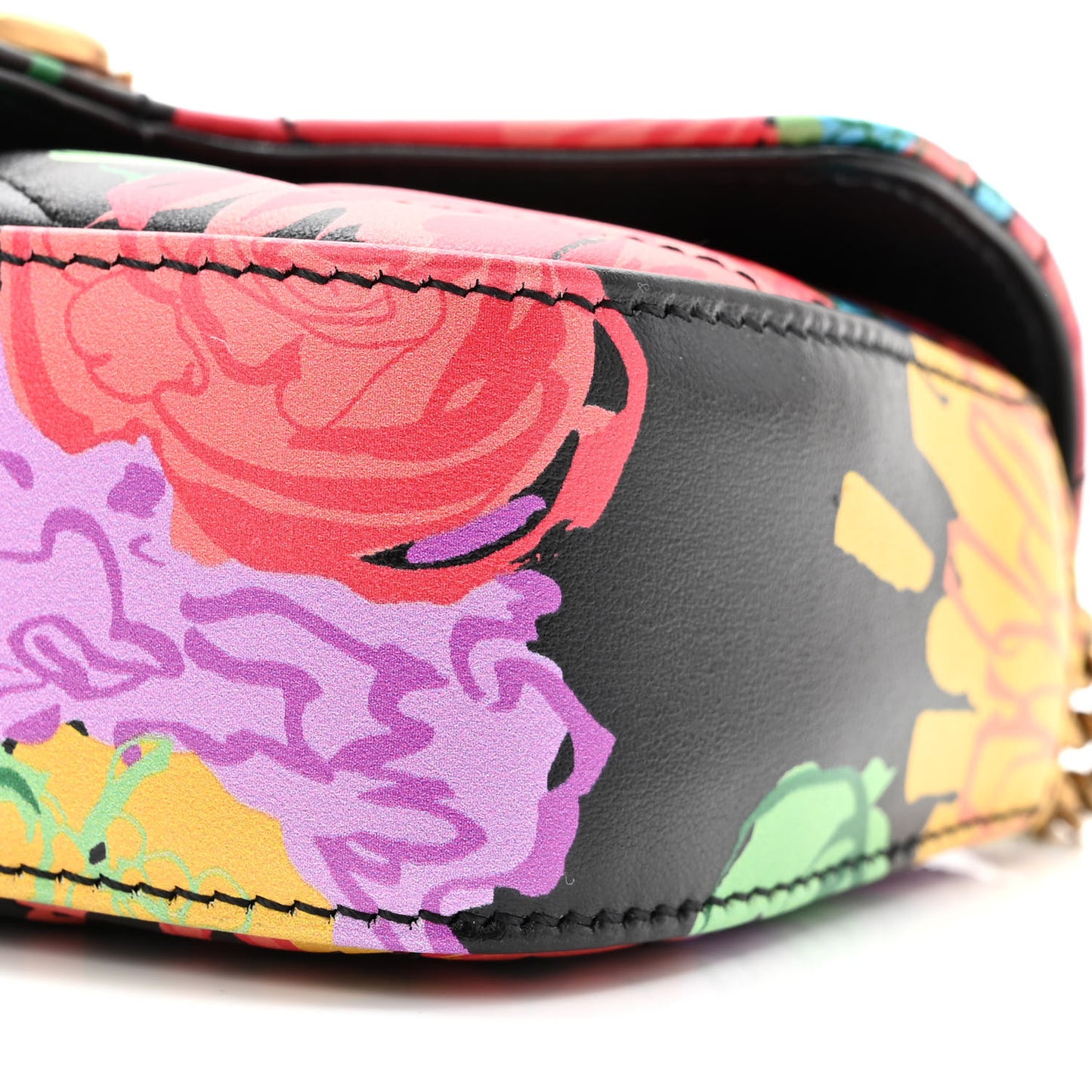 X KEN SCOTT Calfskin Matelasse Floral Print Super Mini GG Marmont Shoulder Bag Black