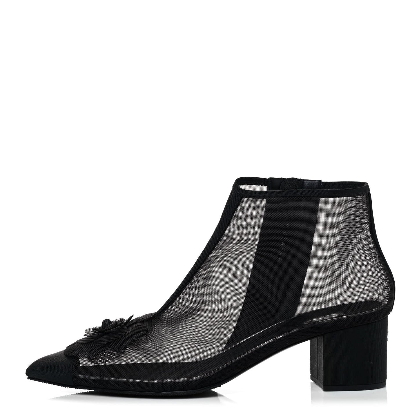 Mesh Grosgrain Camellia Short Boots 39.5 Black