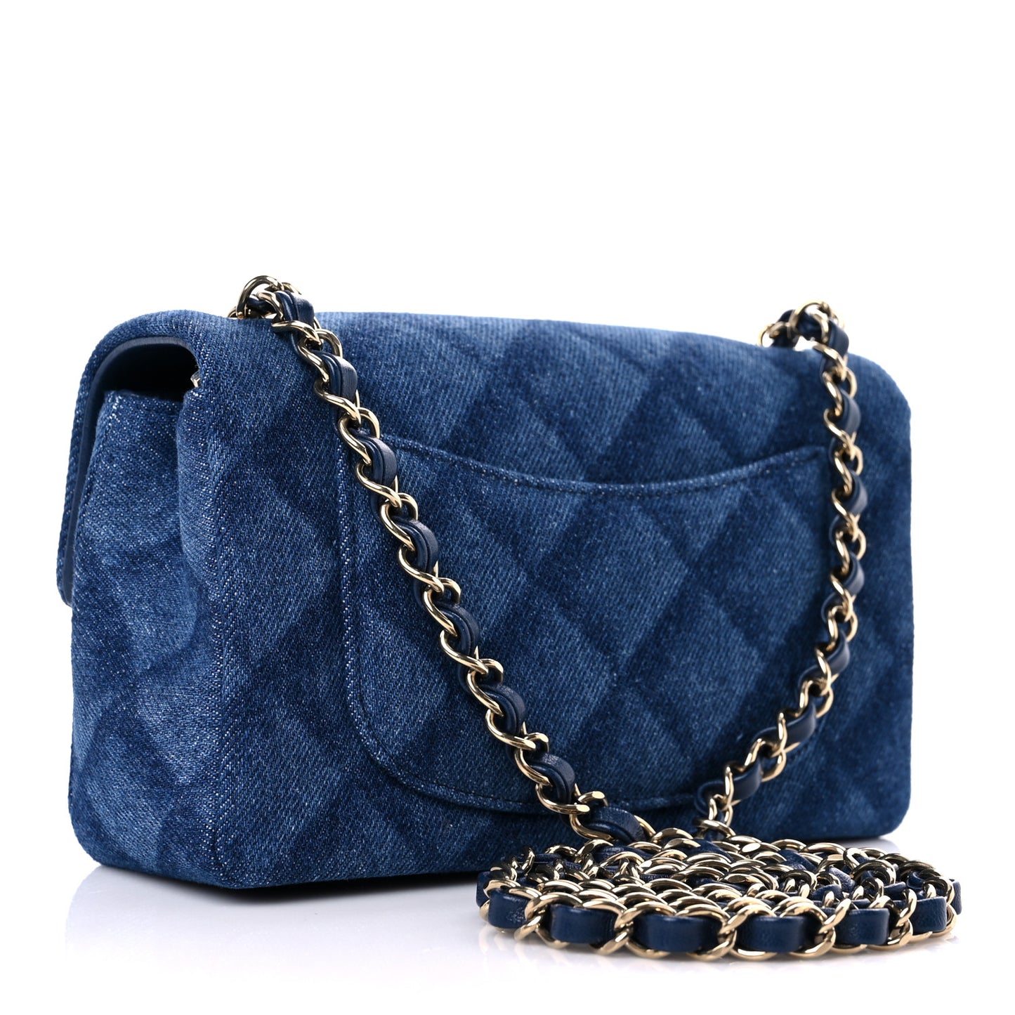 Printed Denim Quilted Mini Rectangular Flap Dark Blue