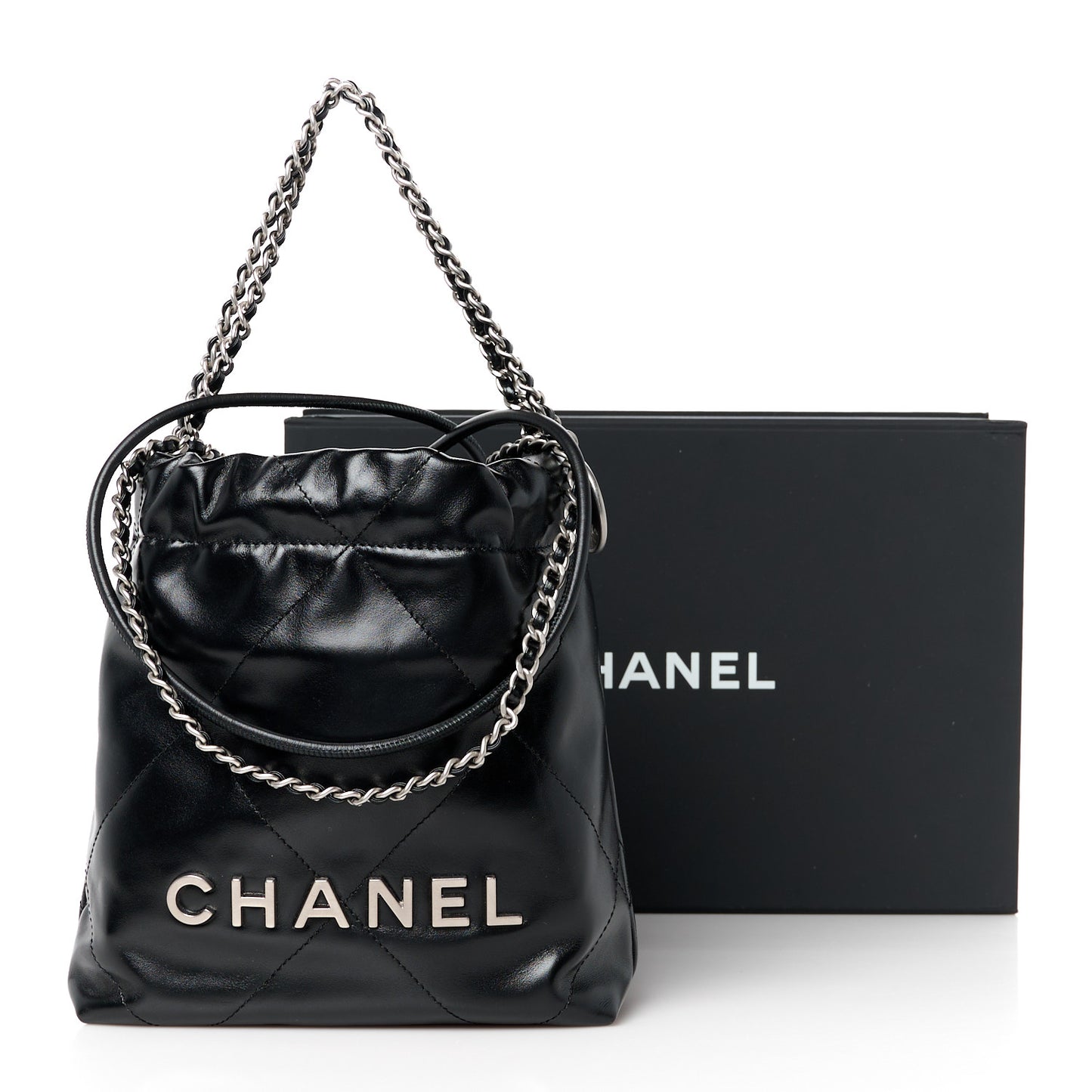 Shiny Calfskin Quilted Mini Chanel 22 Black