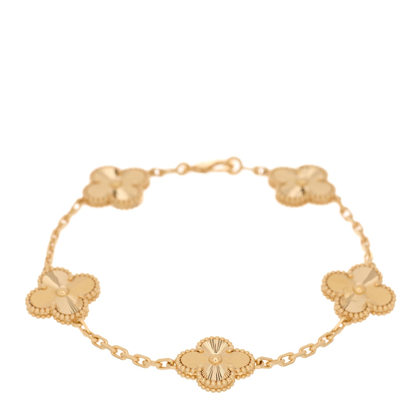 18K Yellow Gold 5 Motifs Guilloche Vintage Alhambra Bracelet