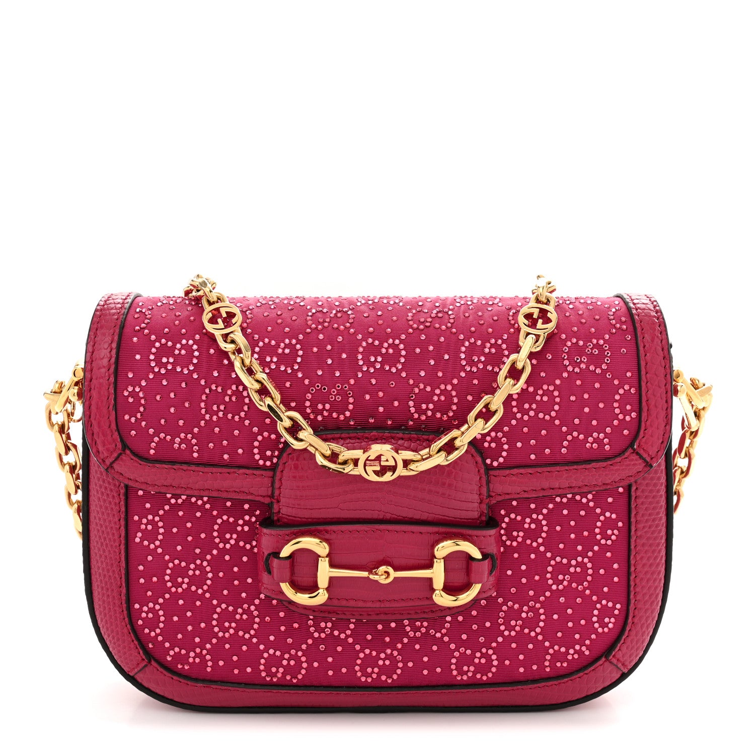 Gucci Canvas Calfskin Crystal GG Monogram Snakeskin Mini Horsebit