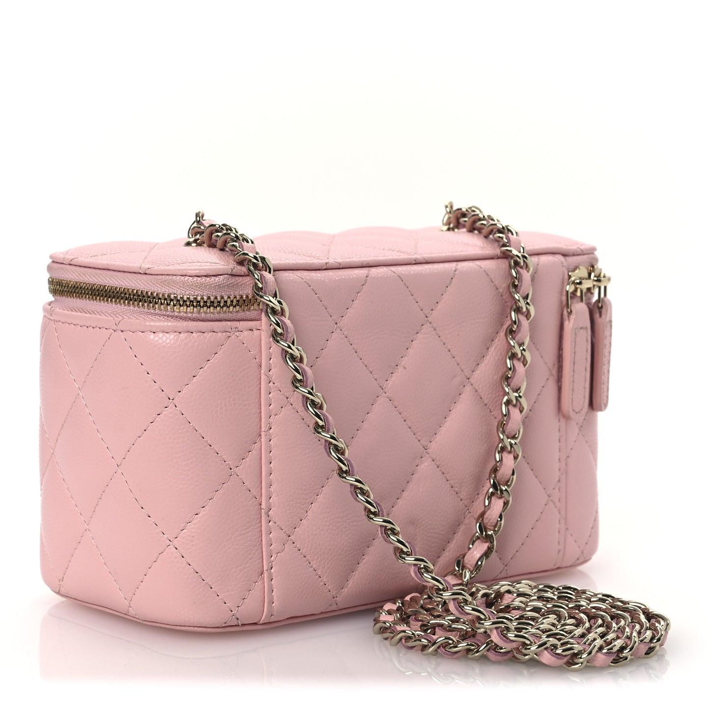 Caviar Quilted Vanity Case With Chain Pink