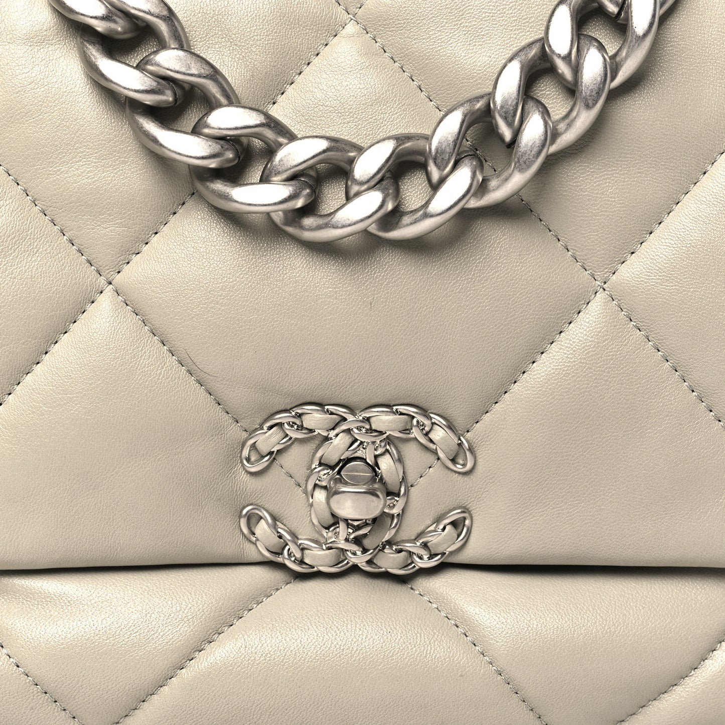 Lambskin Quilted Large Chanel 19 Flap Light Grey
