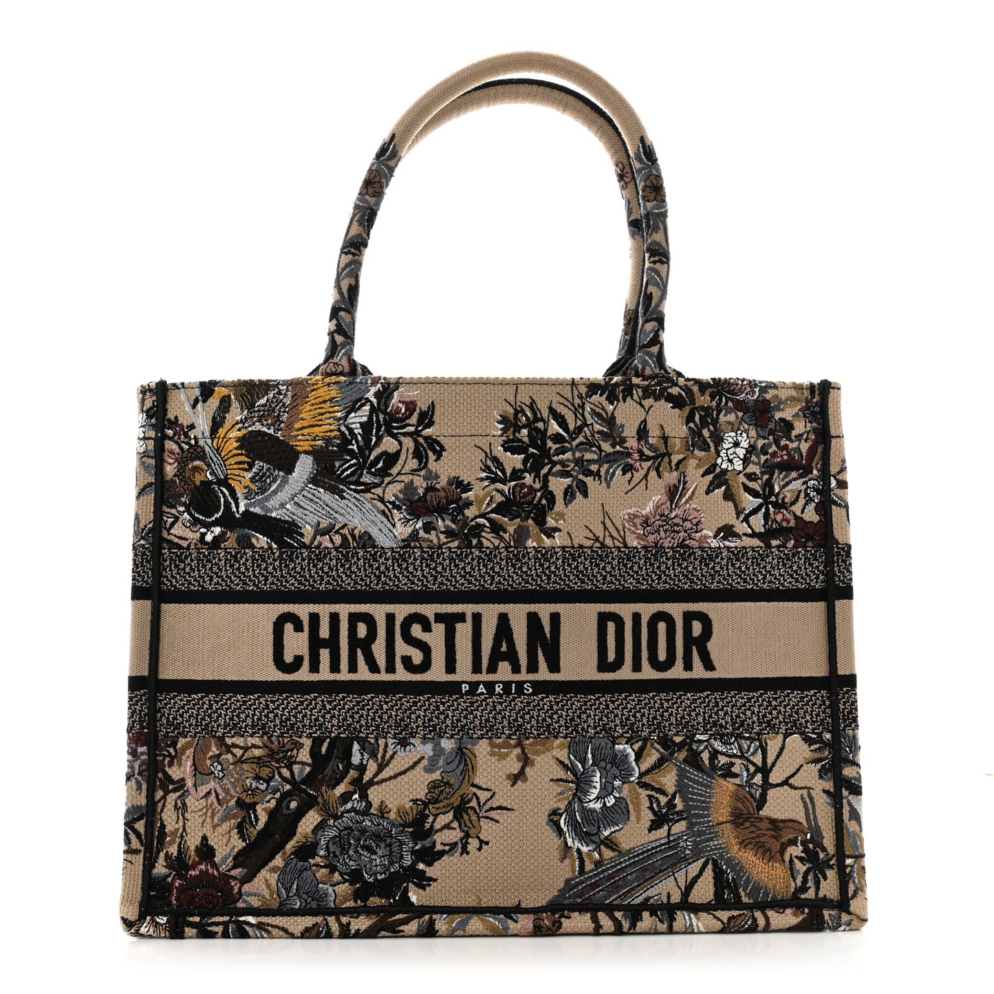 Canvas Embroidered Jardin D'Hiver Medium Book Tote Beige Multicolor