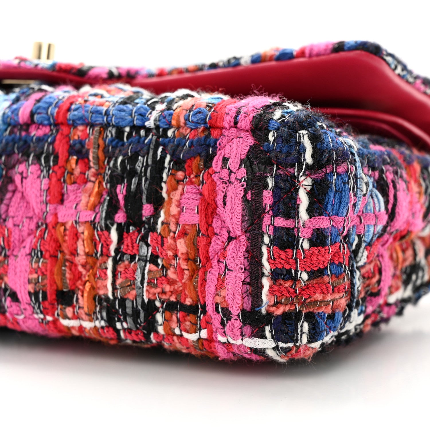 Chanel Tweed Quilted Medium Double Flap Red Pink Black 10 of 13