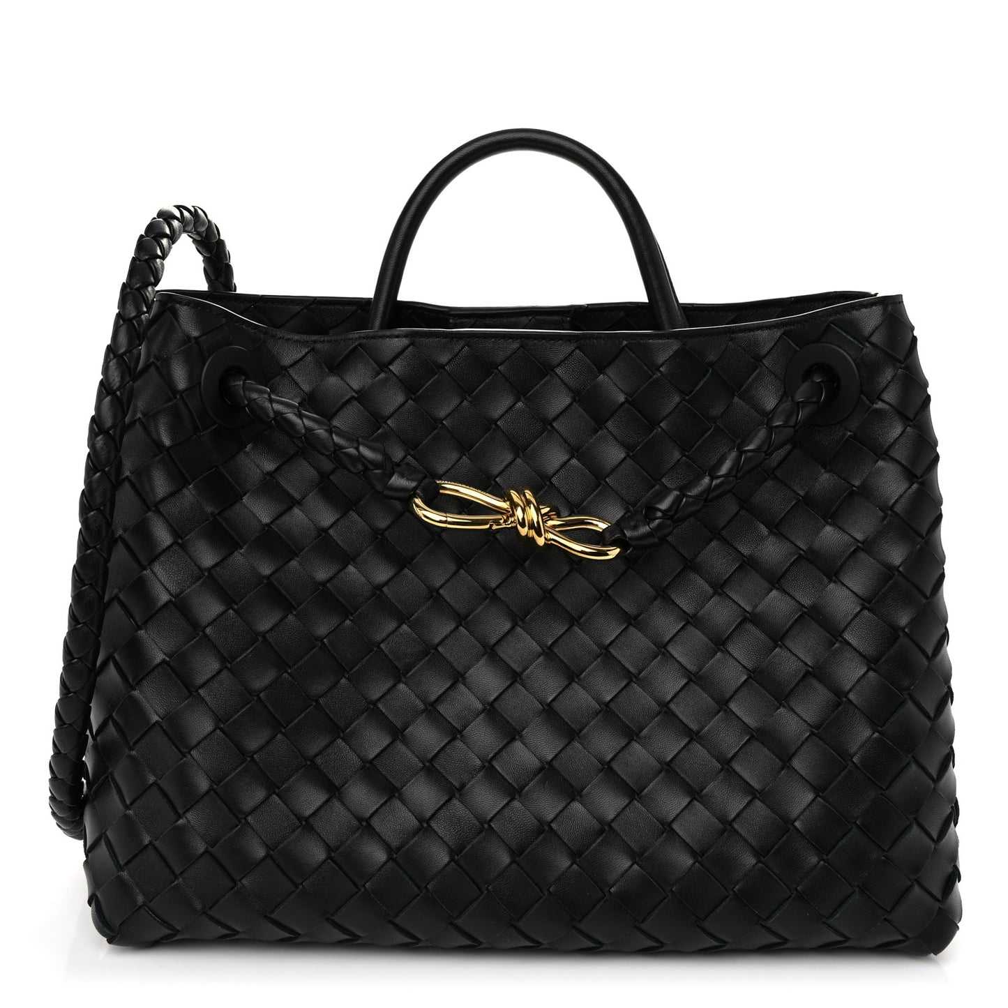 Nappa Intrecciato Medium Andiamo Shoulder Bag Black
