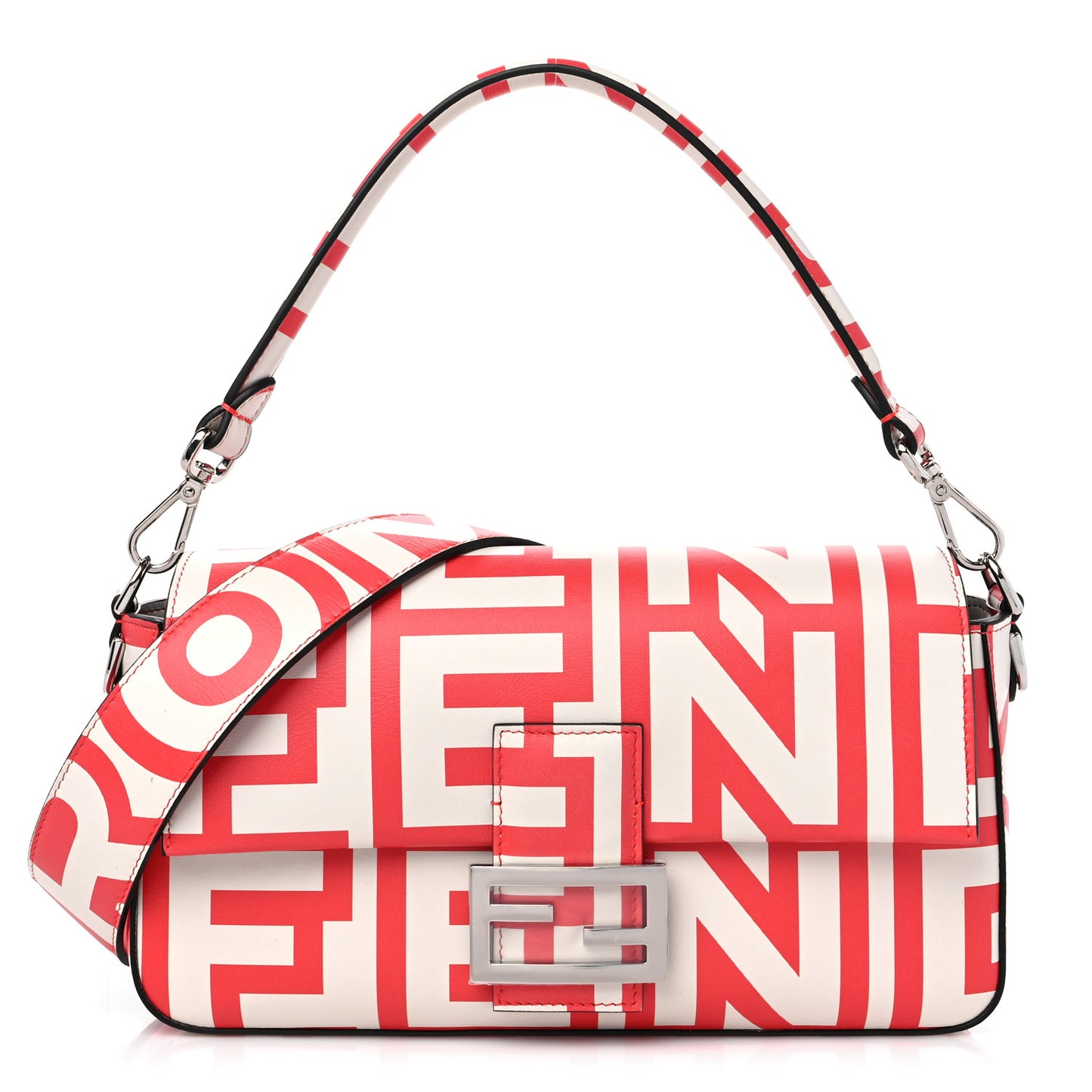 X MARC JACOBS Vitello Seta Logo Print Baguette Glow Coral White