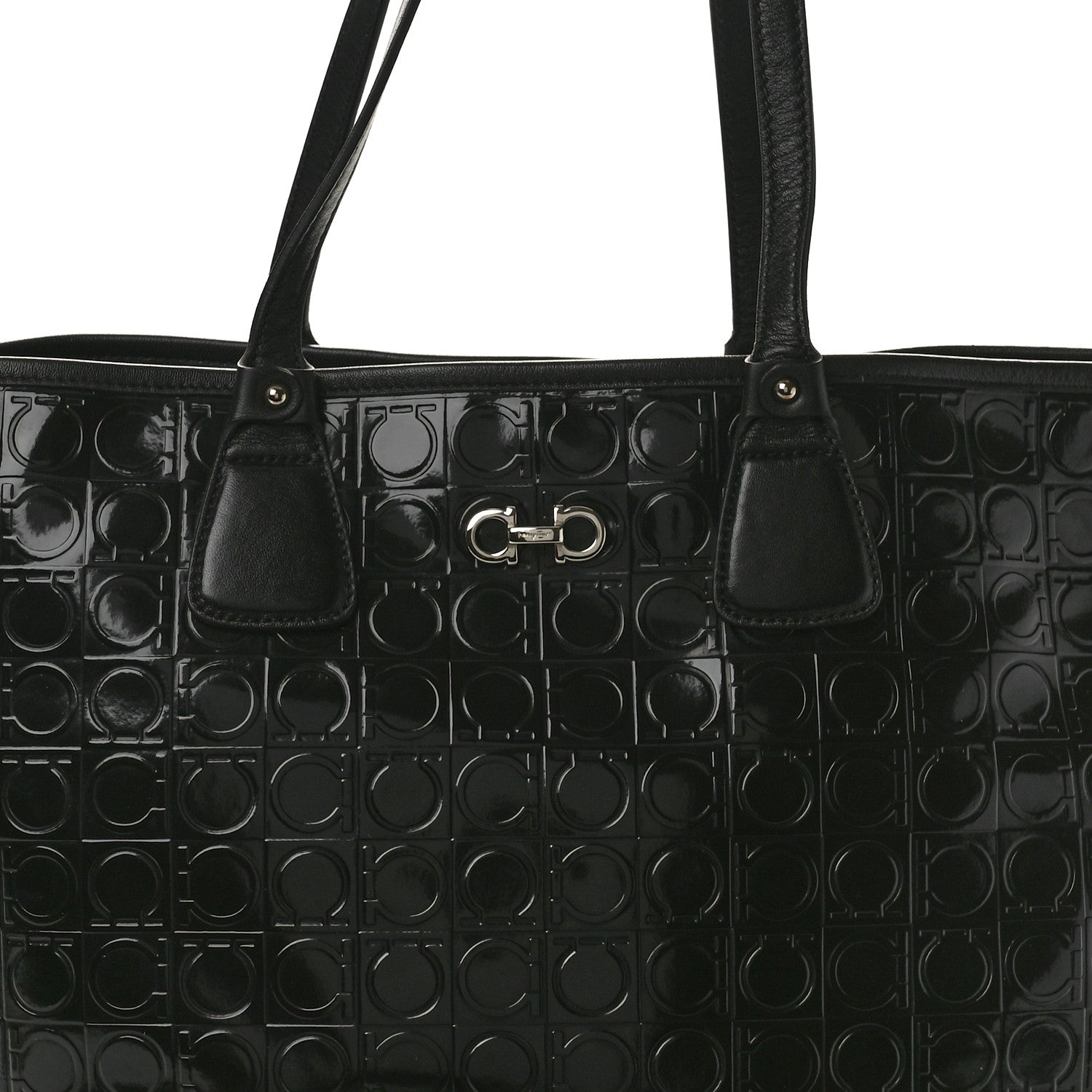 Salvatore Ferragamo Patent Gancini Embossed Tote Black 7 of 9