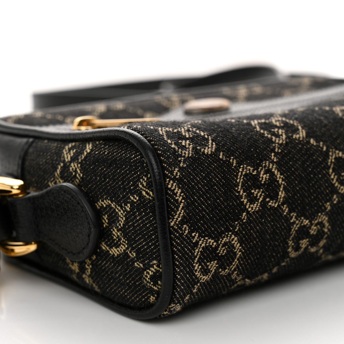 Jacquard Black Denim GG Monogram Textured Dollar Calfskin Mini Ophidia Shoulder Bag Black Ivory
