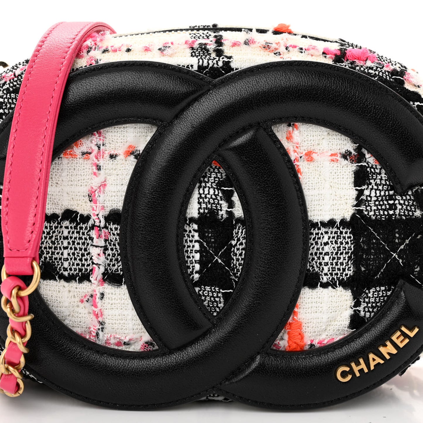 Tweed Lambskin Quilted Coco Midnight Camera Case White Black Multicolor