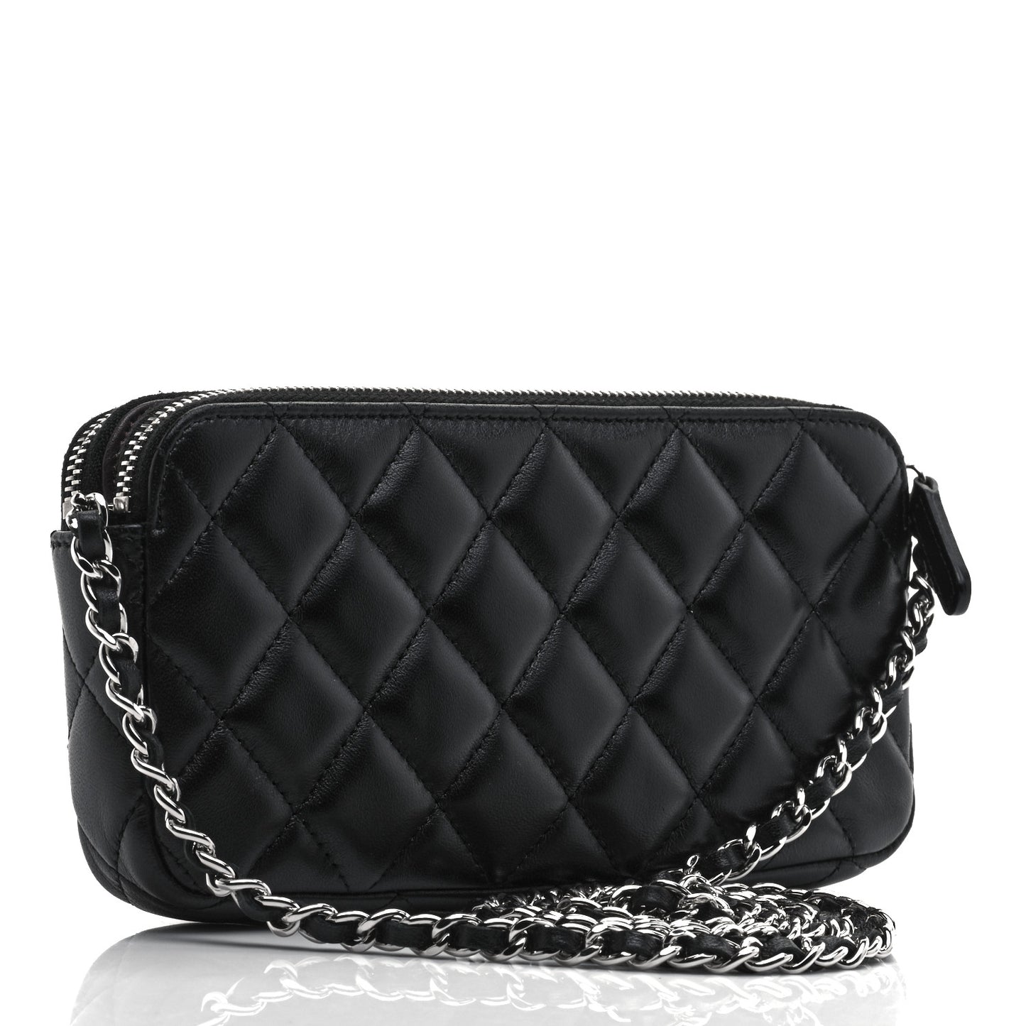 Lambskin Quilted Small Clutch With Chain Black