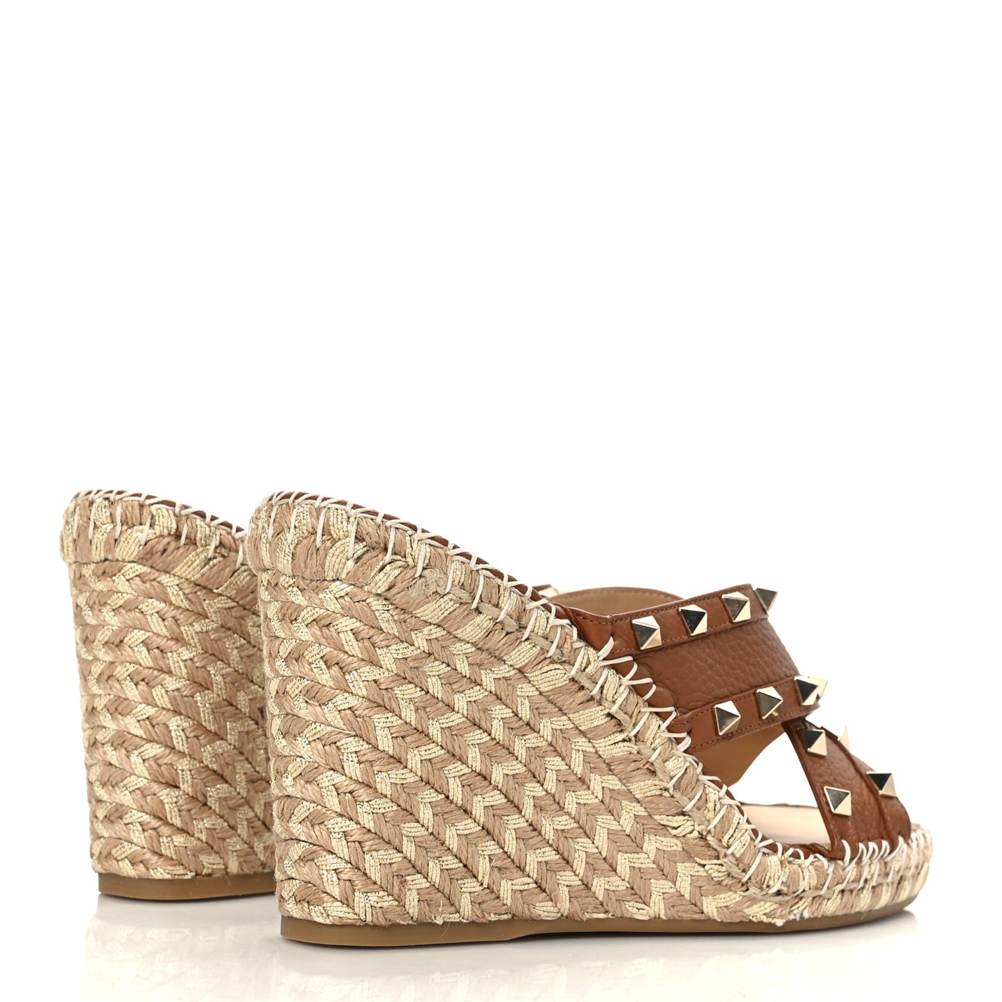 Pebbled Calfskin Rockstud Criss Cross Espadrille 15/105mm Wedge Sandals 38 Selleria