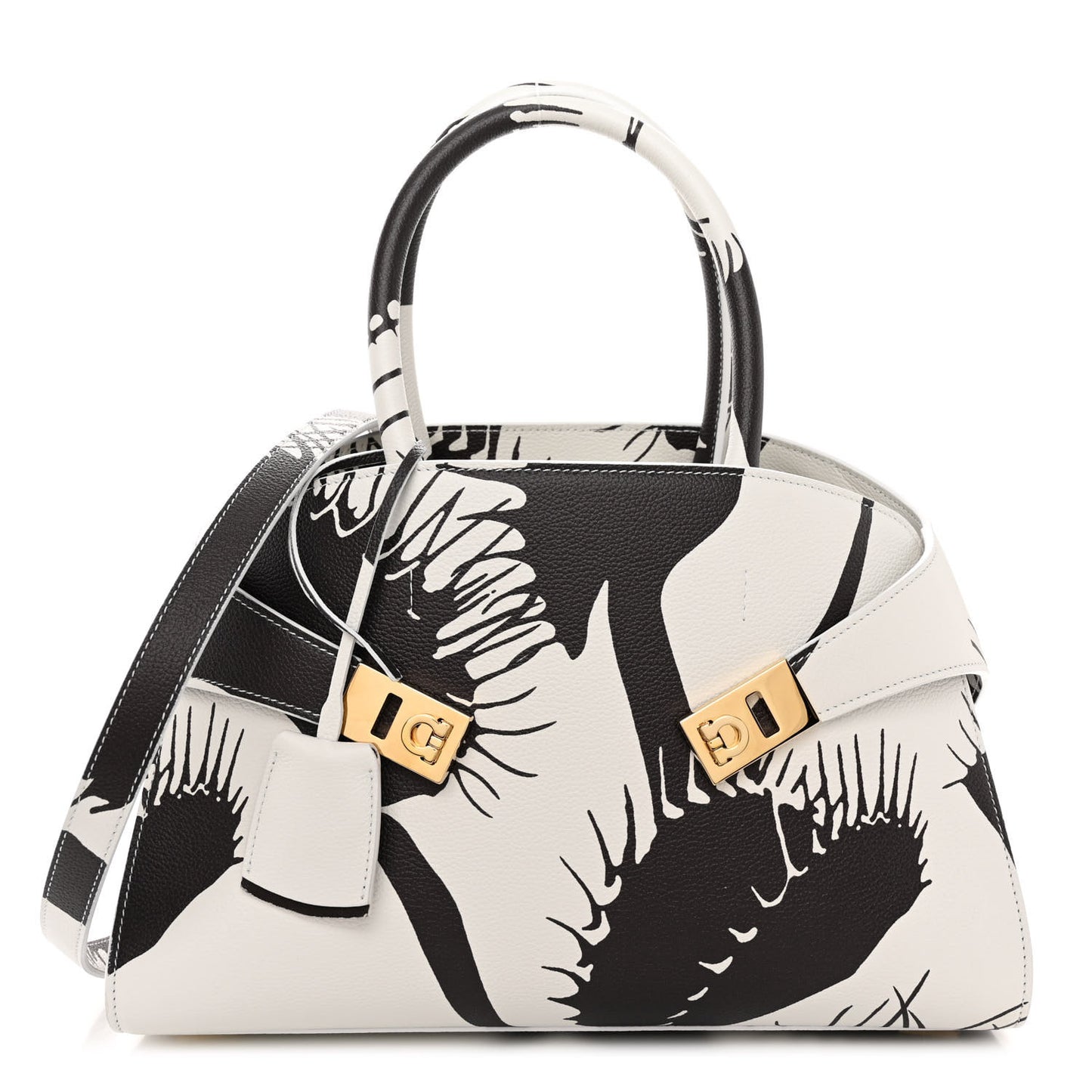 Natural Grain Calfskin Venus Print Small Hug Bag Optic White Testa Di Moro