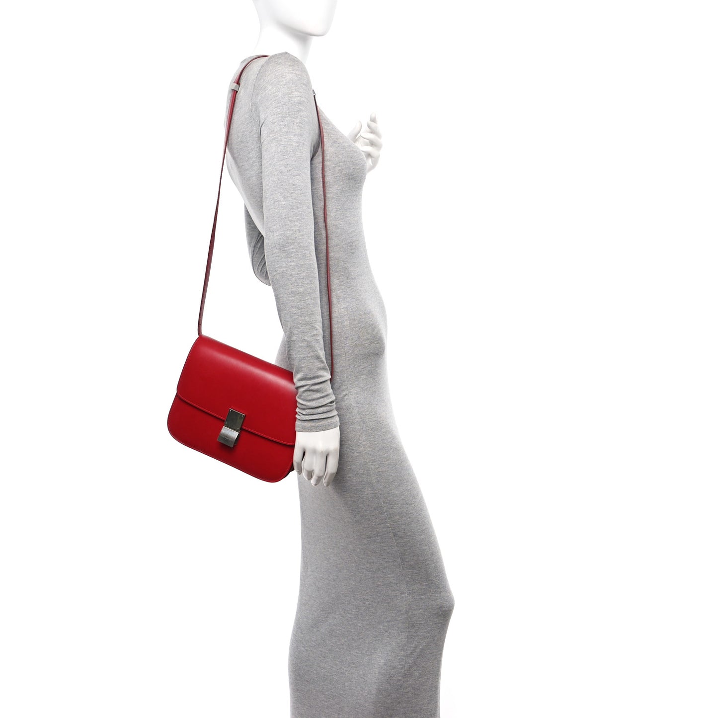 Box Calfskin Medium Classic Box Flap Bag Red