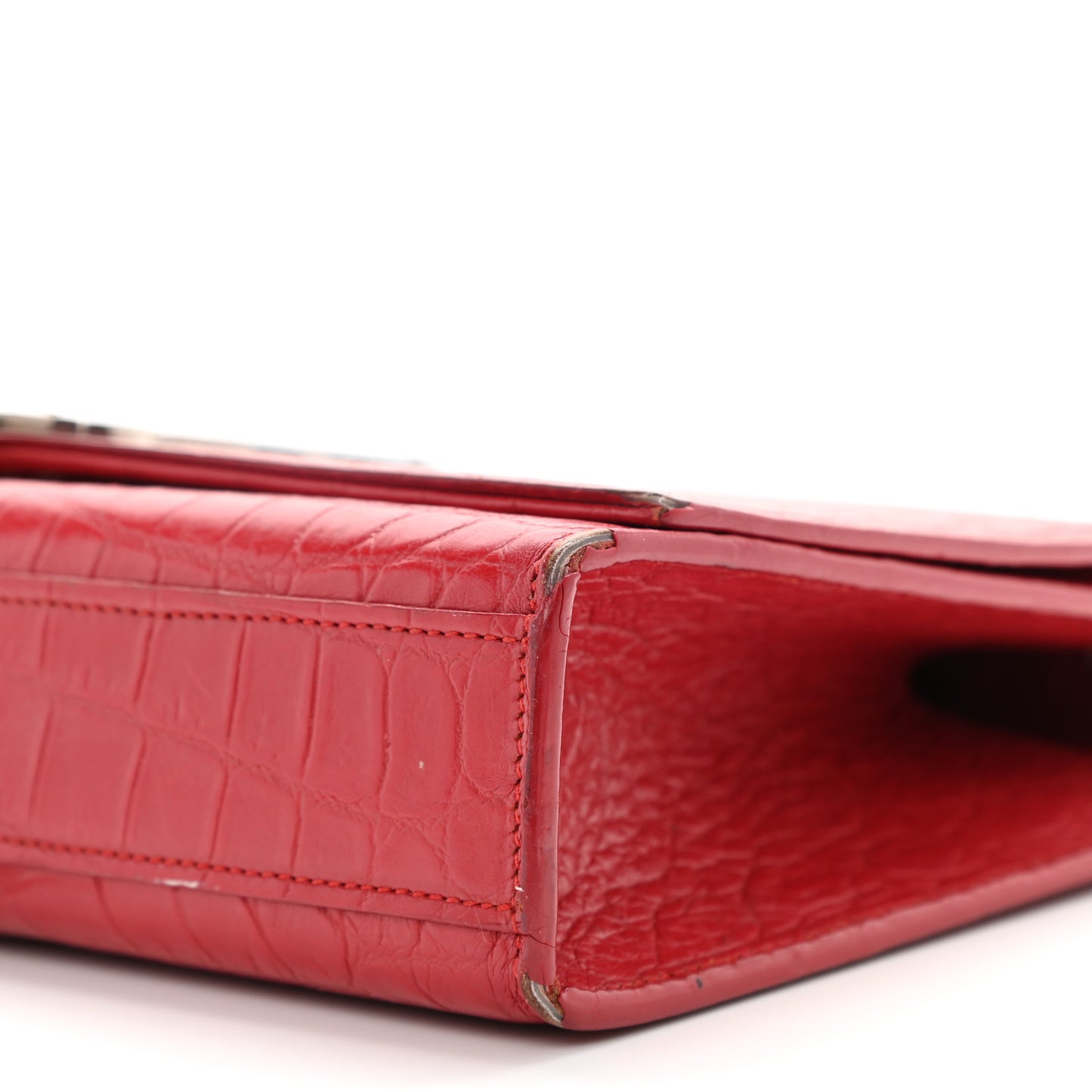 Calfskin Crocodile Embossed Medium Classic Monogram Kate Tassel Satchel Red