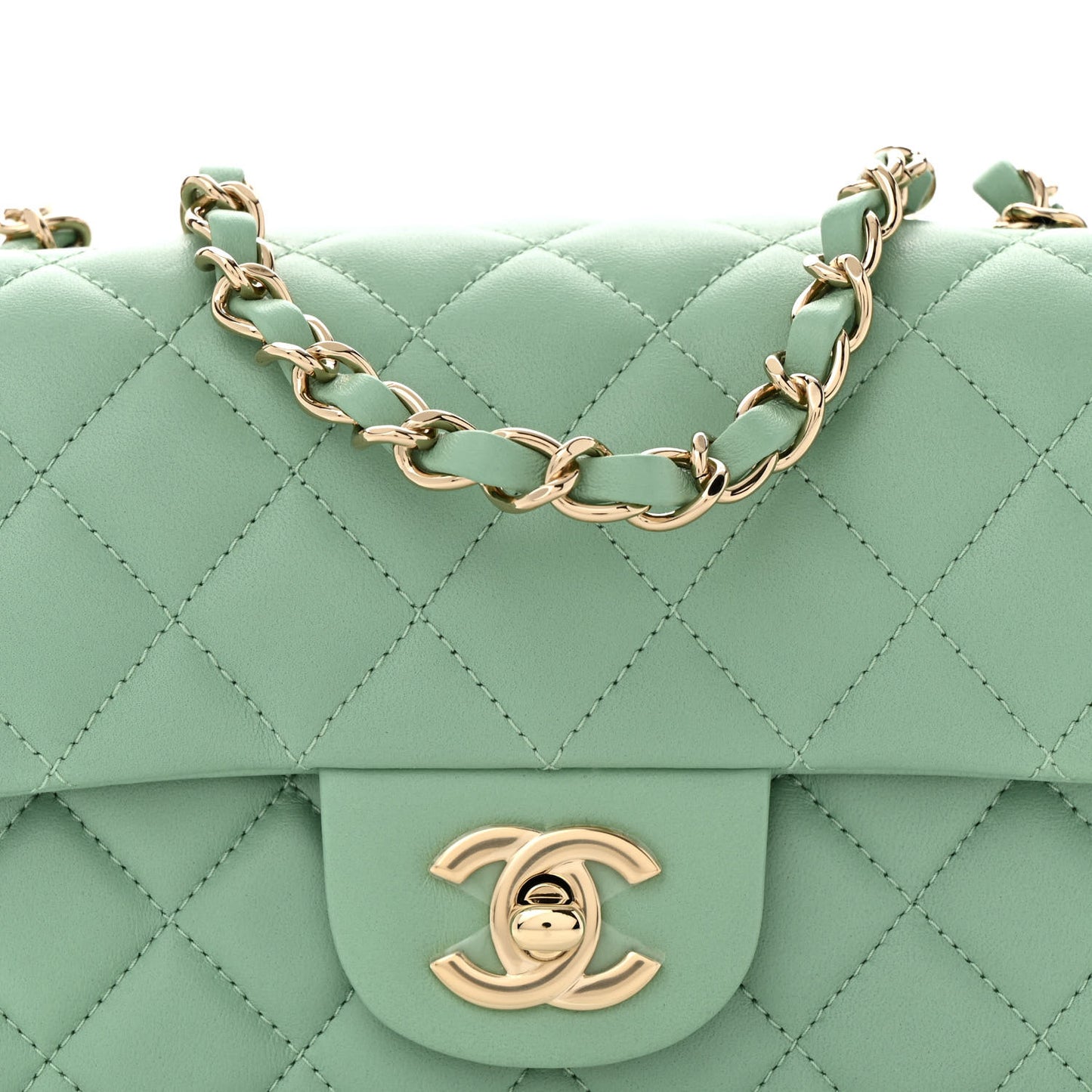 Lambskin Quilted Mini Rectangular Flap Light Green