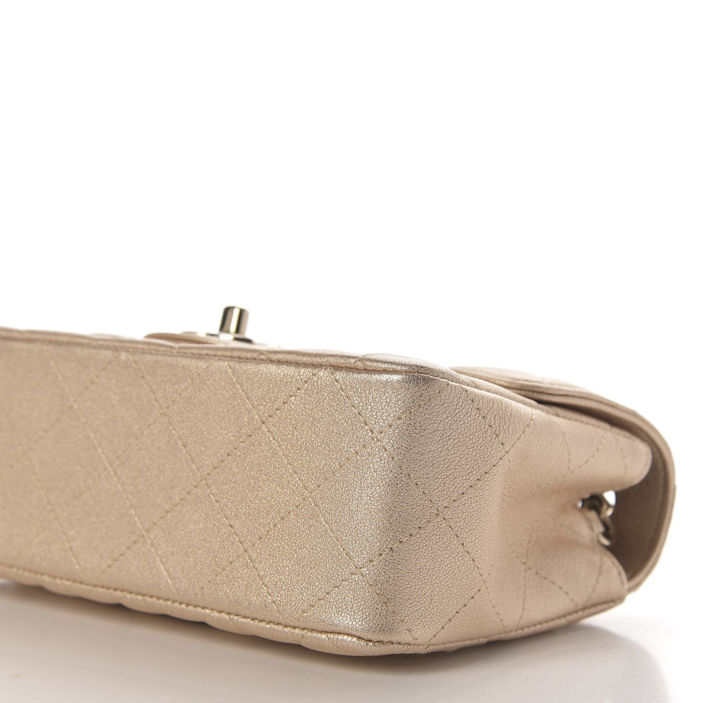 Metallic Lambskin Quilted Mini Rectangular Flap Gold