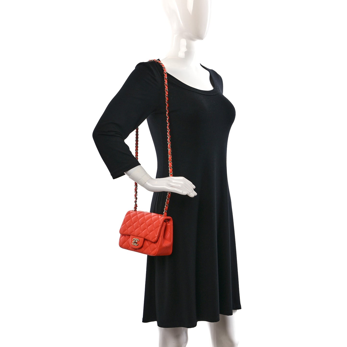 Lambskin Quilted Mini Square Flap Light Orange