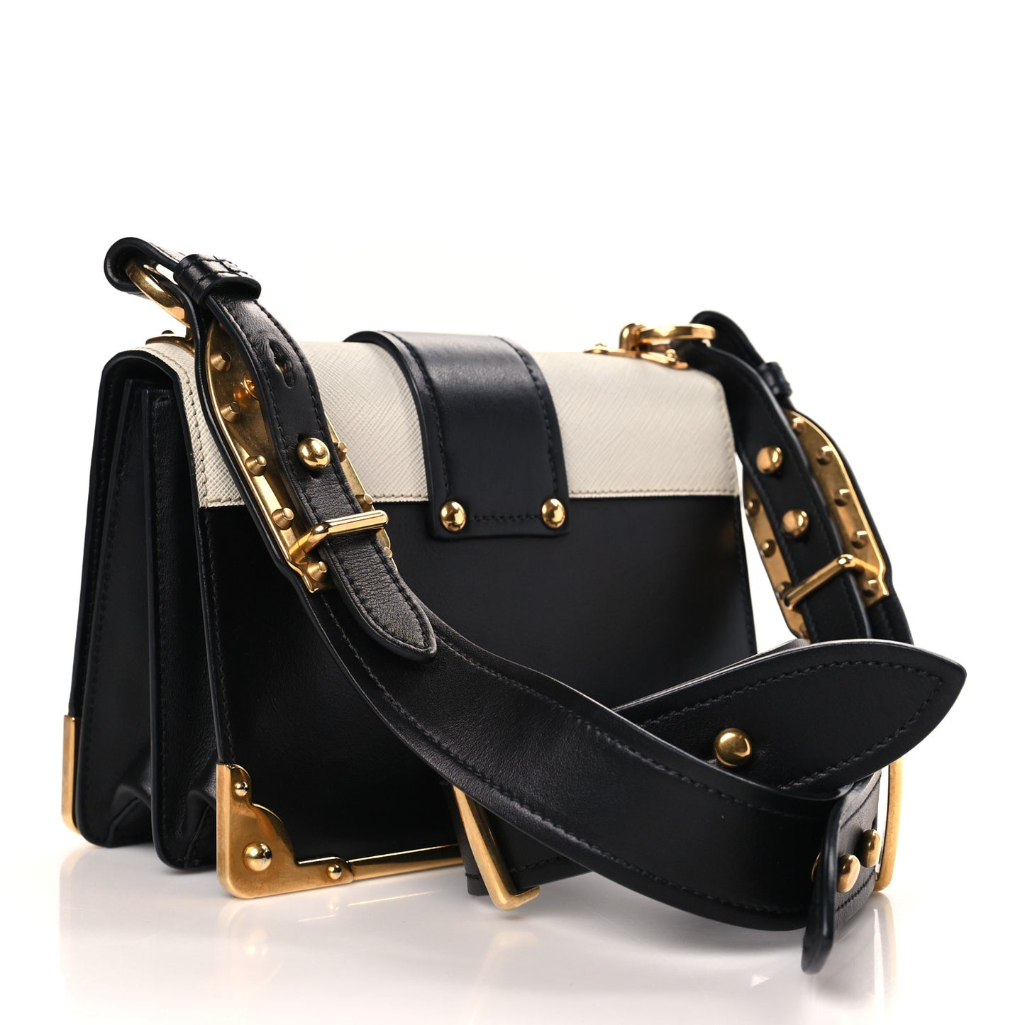 City Calfskin Saffiano Cahier Bag White Black