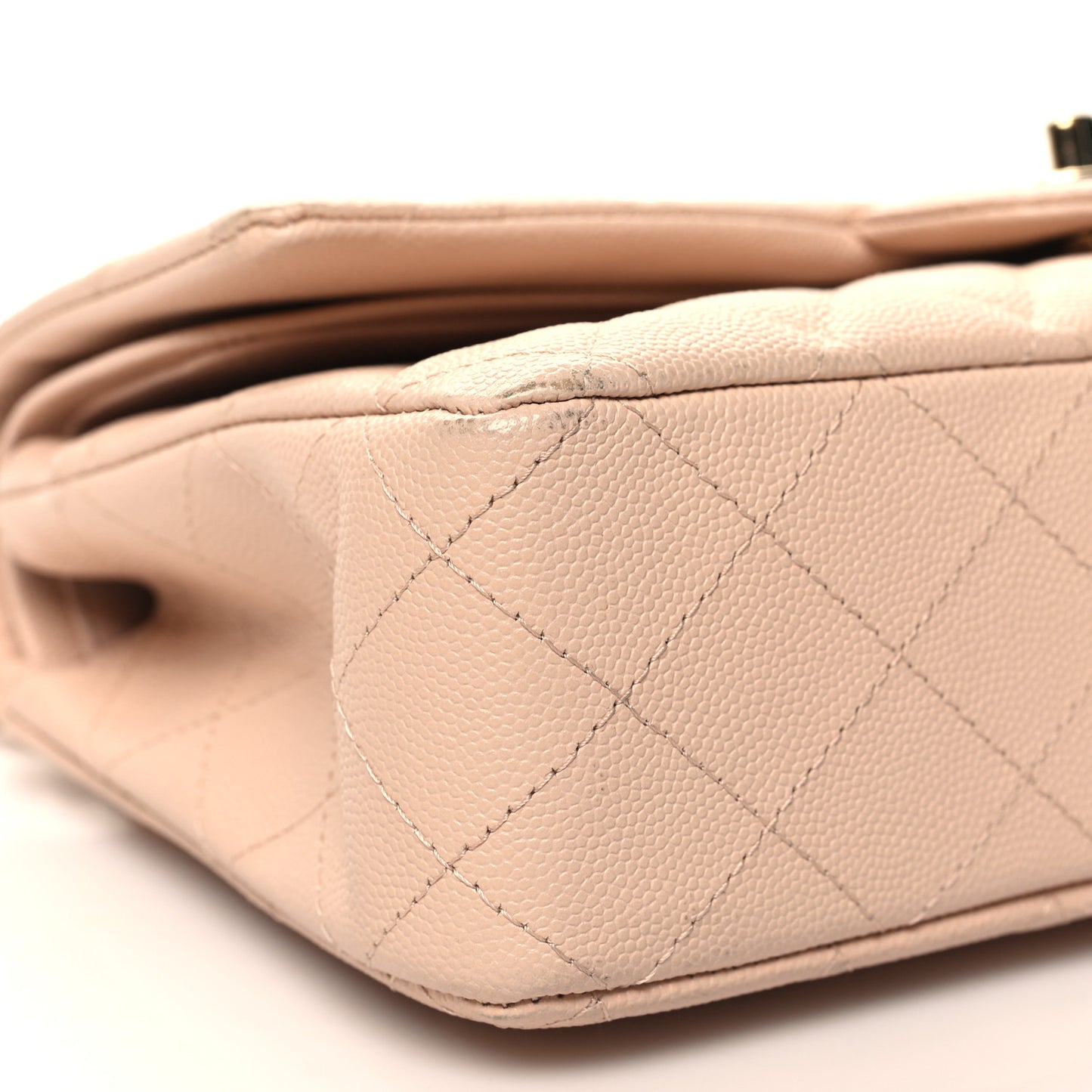 Caviar Quilted Medium Double Flap Light Beige
